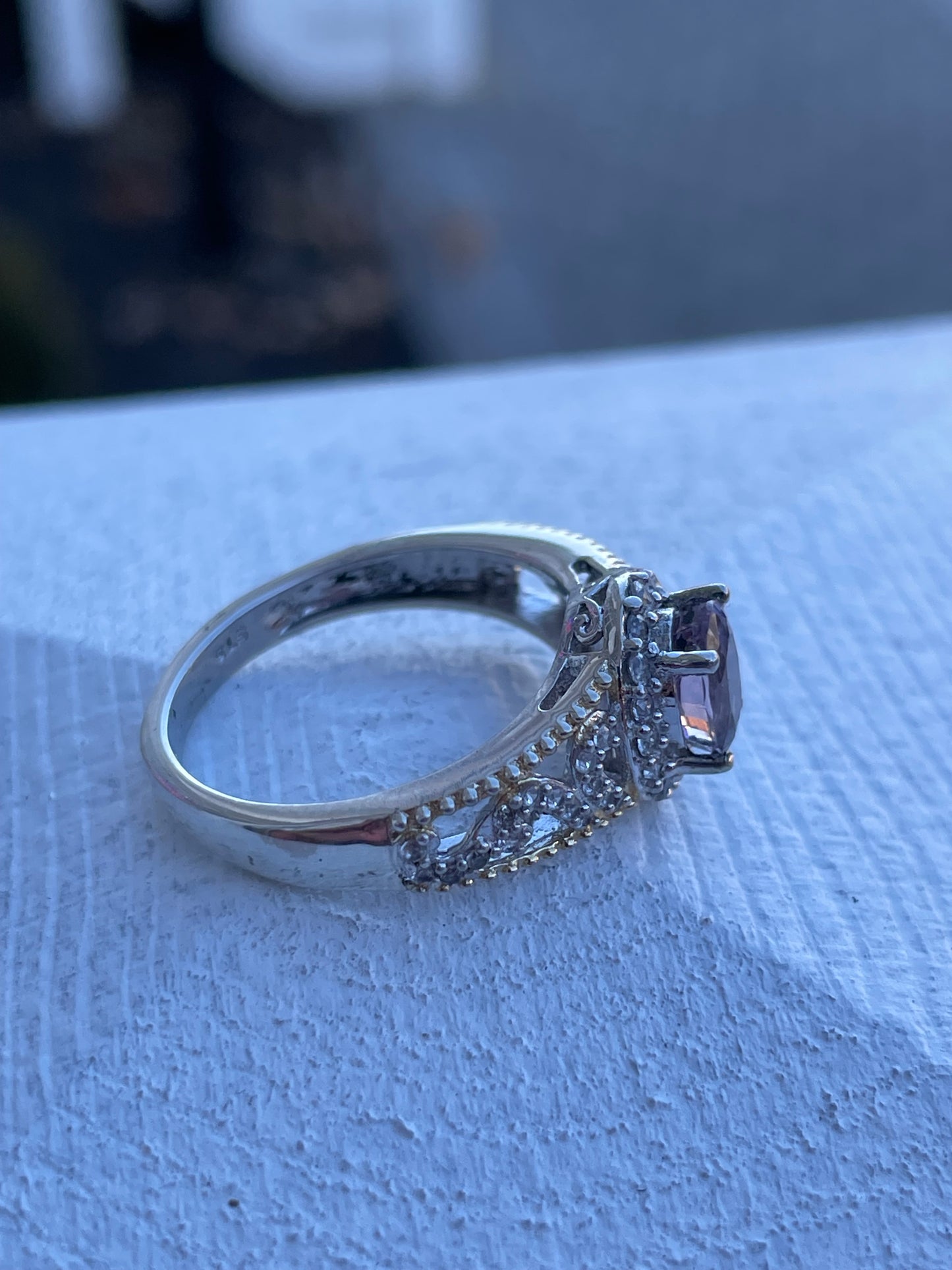 925 Sterling Silver Royal Engagement Amethyst & Cz Ring Size 7