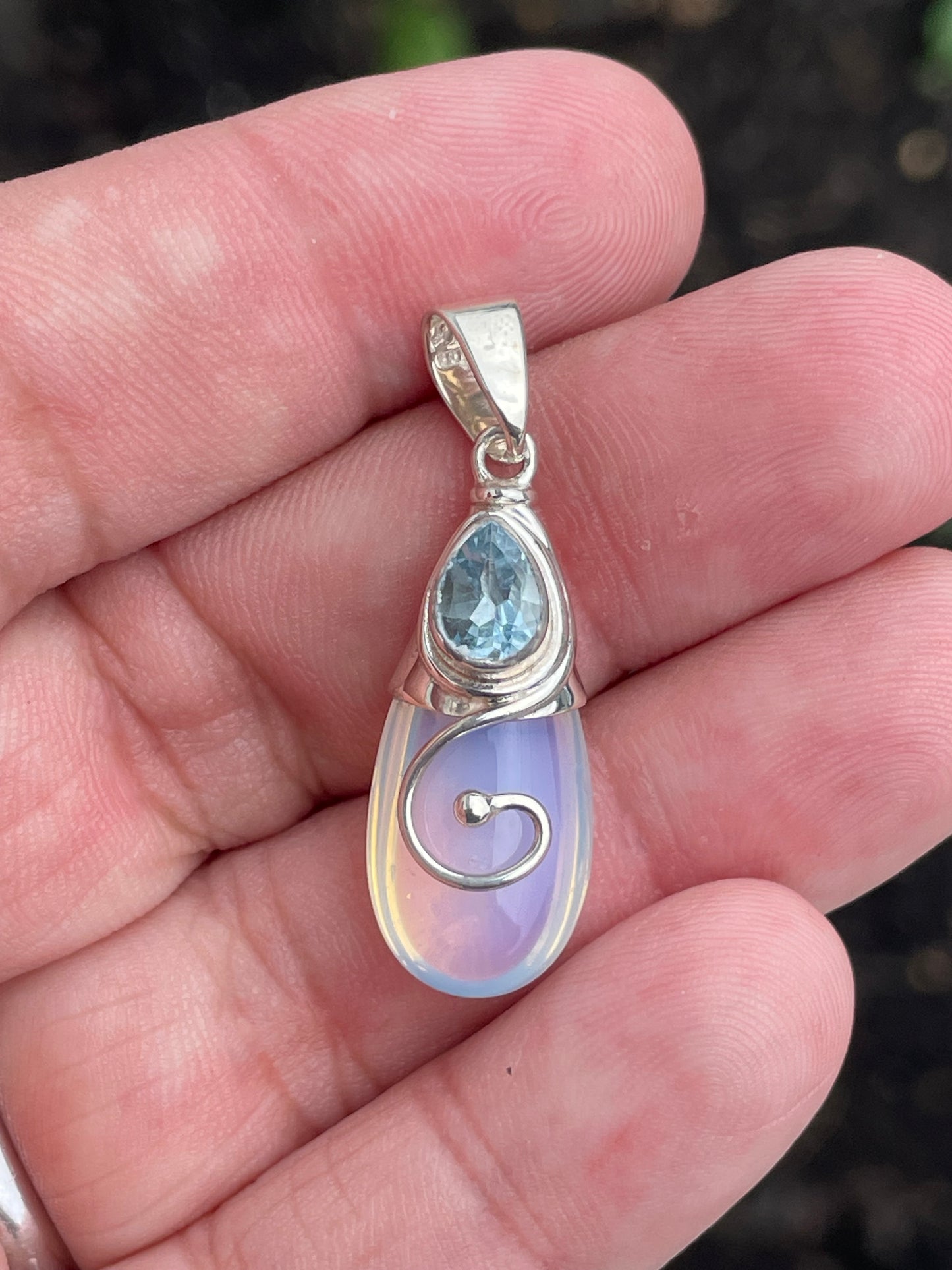 925 Sterling Silver Opalescent & Blue Topaz Teardrop Pendant