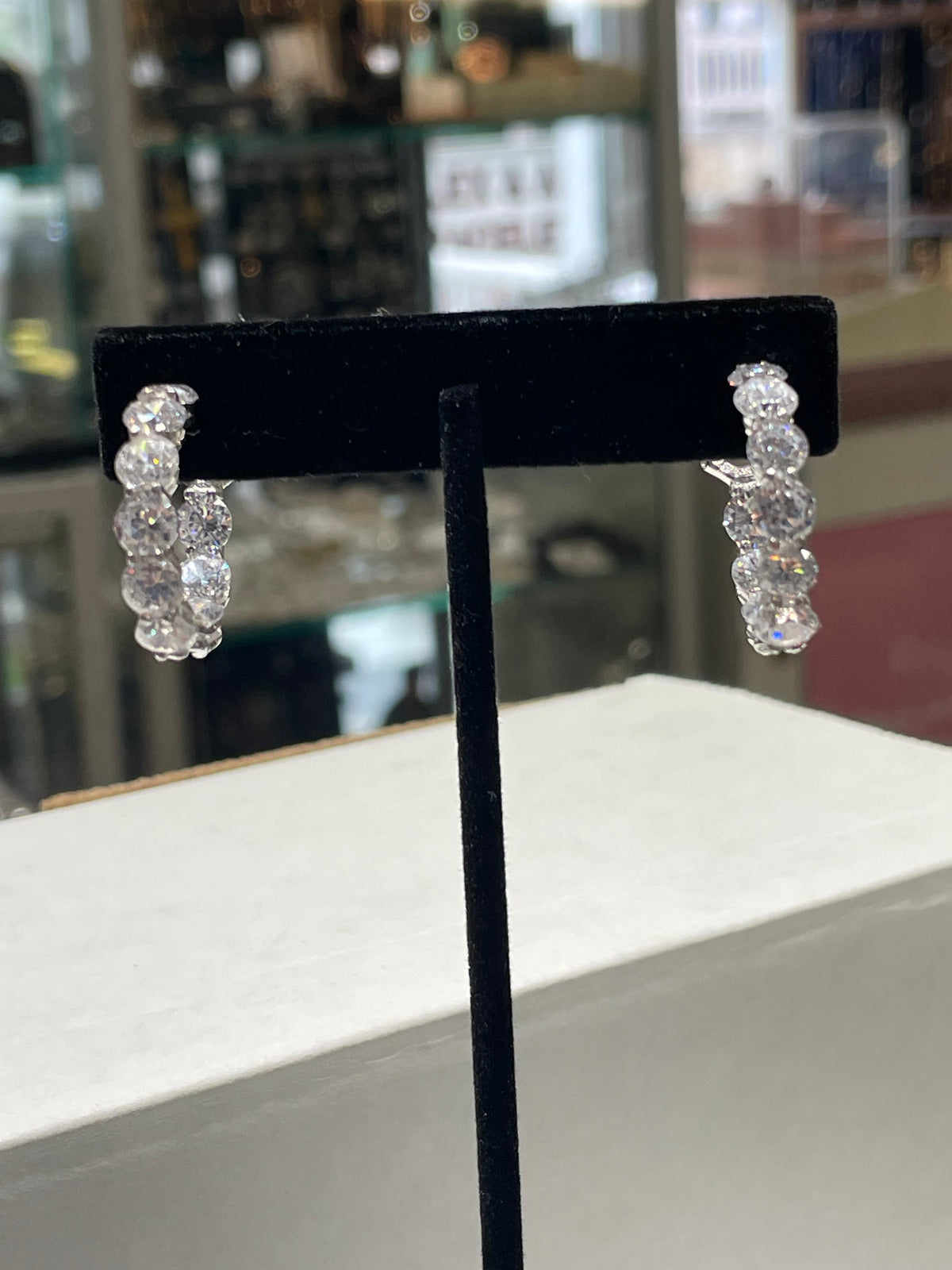 925 Sterling Silver Clear Zirconia Hoop Earrings Omega Backs
