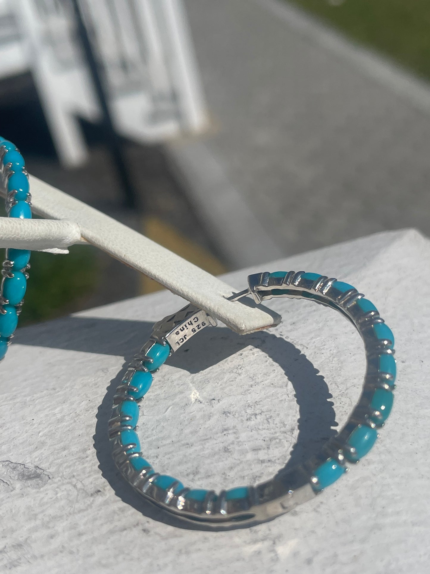 Designer JCL 925 Sterling Silver Turquoise Stone Hoop Earrings
