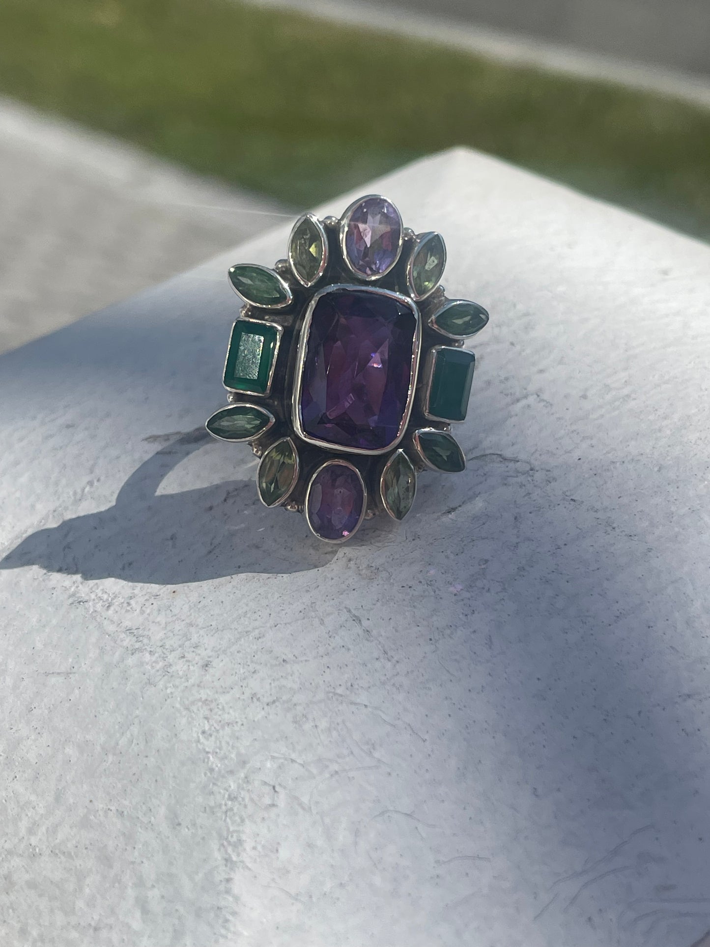 Designer Nikki Butler Multi Color Stone Cluster Ring Size 7