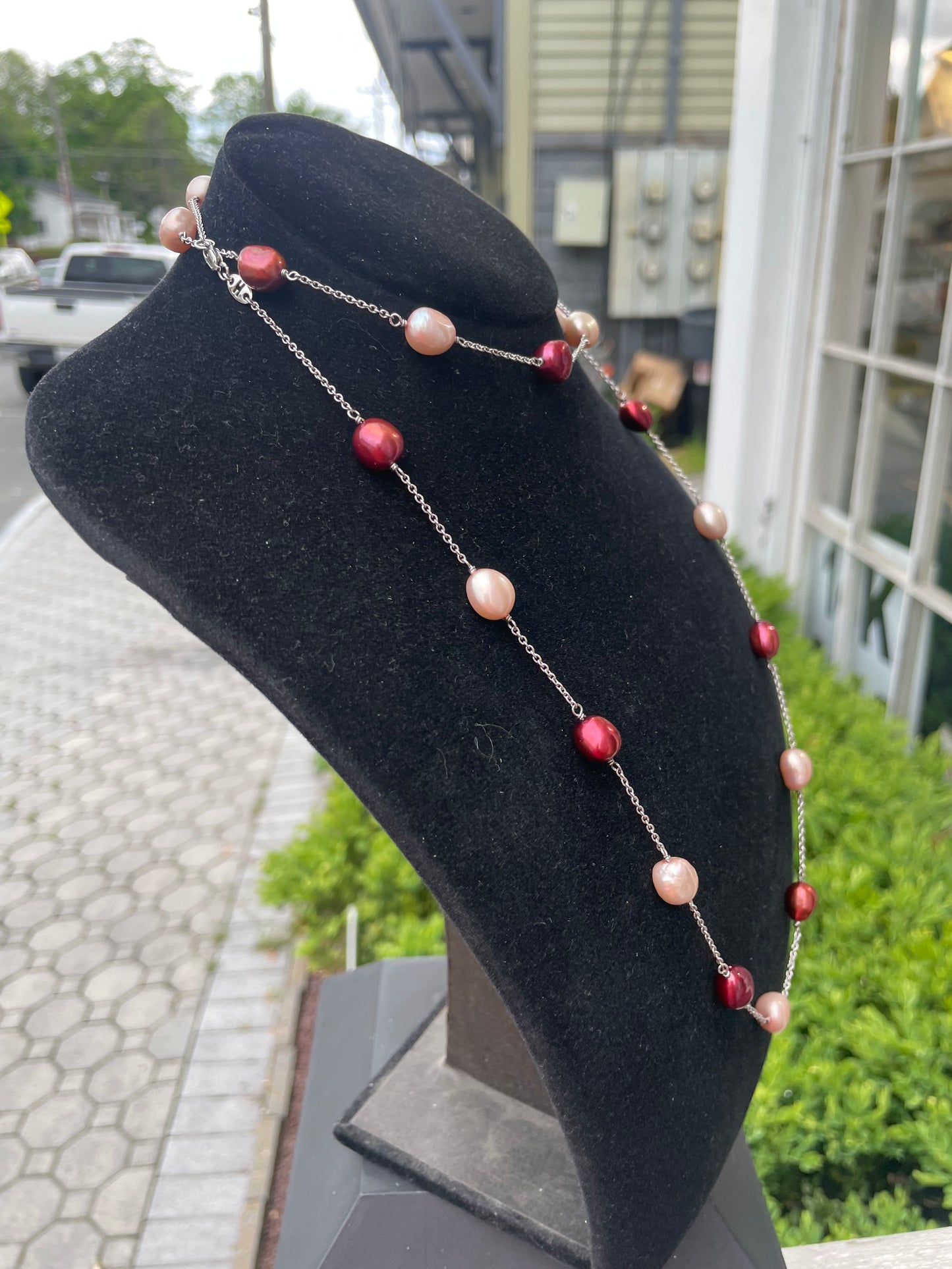 925 Sterling Silver Colored Freshwater Pearl Necklace 32”