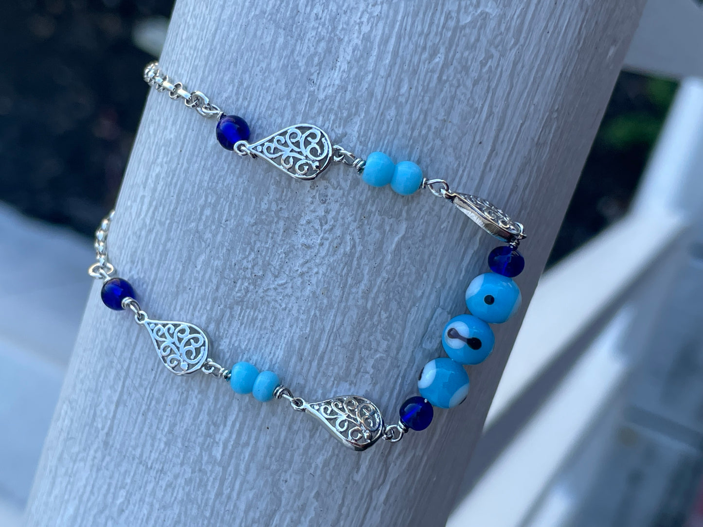925 Sterling Silver Evil Eye Anklet Ankle Bracelet 10”