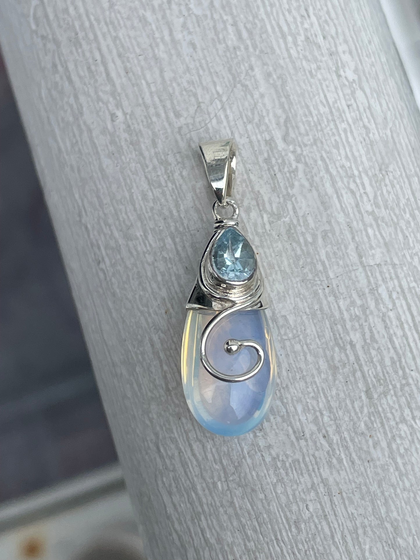 925 Sterling Silver Opalescent & Blue Topaz Teardrop Pendant