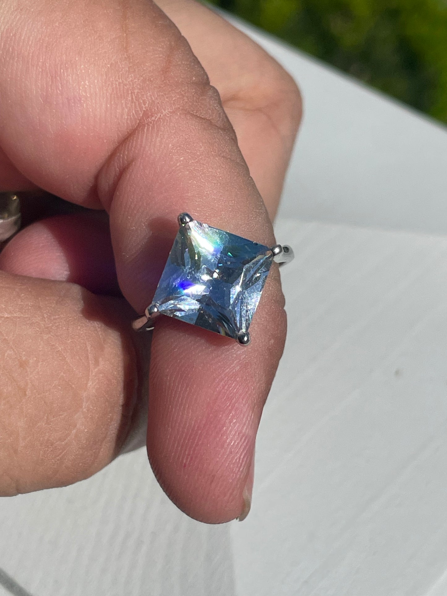 925 Sterling Silver Princess Cut Clear Zirconia Solitaire Ring