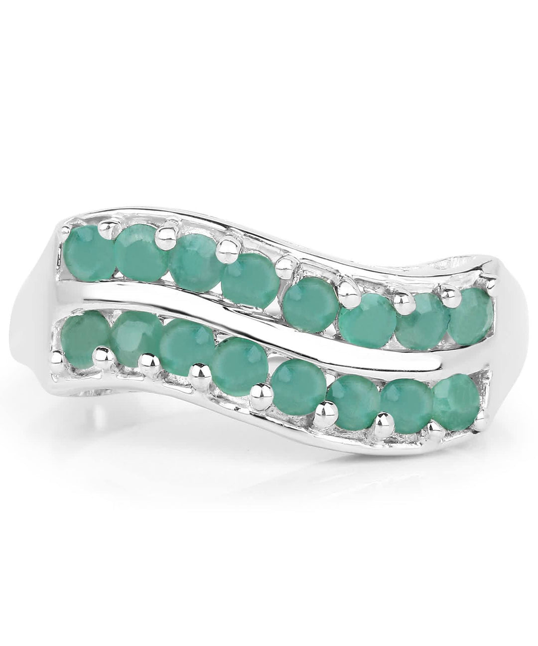 925 Sterling Silver .80ct Natural Emerald Wave Design Ring Size 7