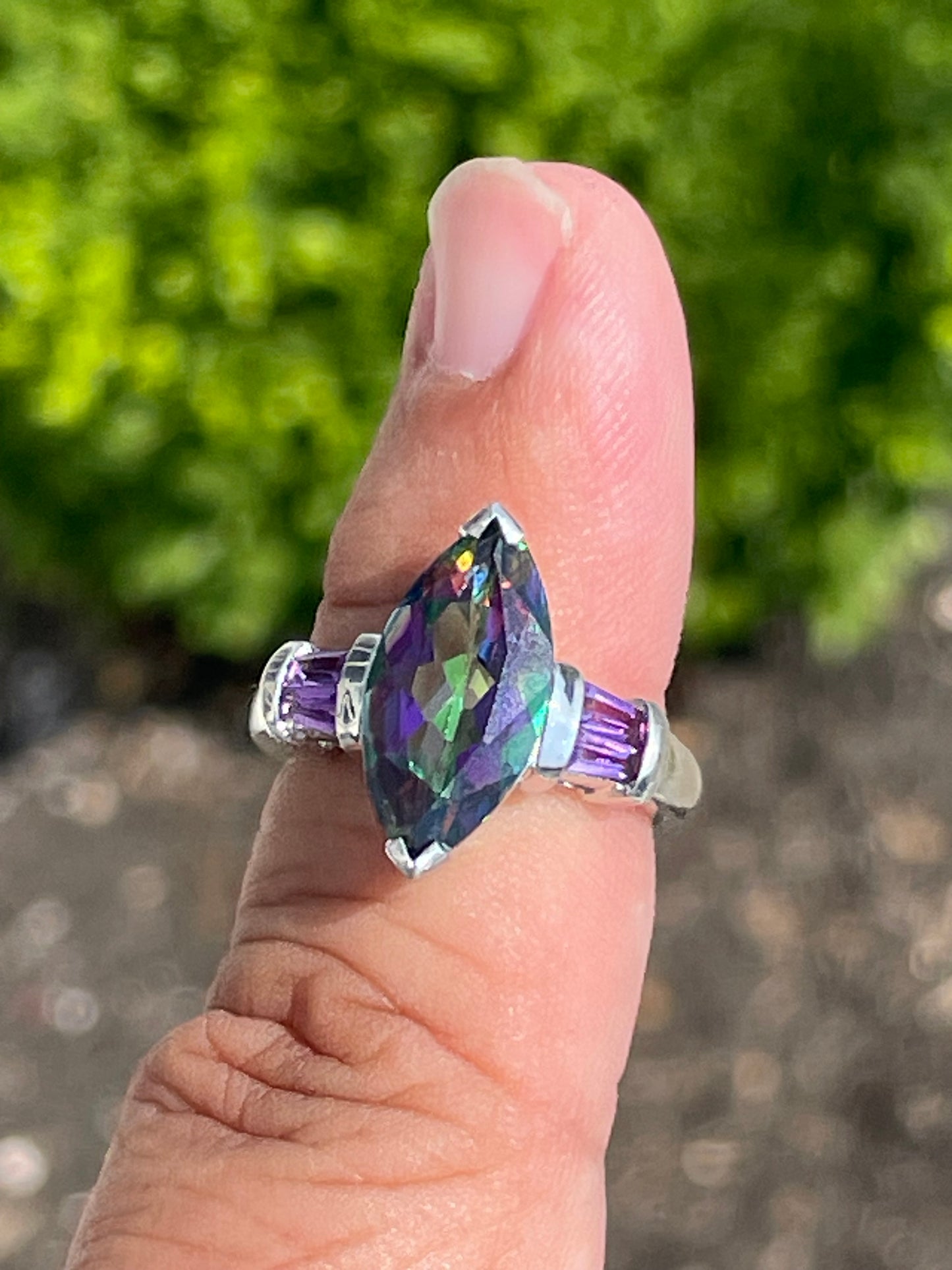 925 Sterling Silver Mystic Topaz & Amethyst Ring Size 6