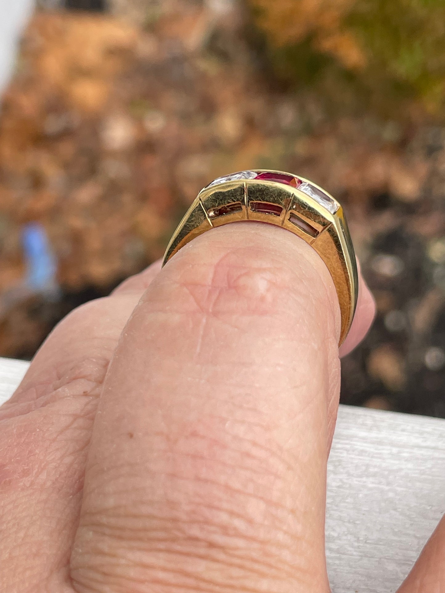 925 Sterling Silver Vermeil Men’s Triple Stone Band Ring Size 10