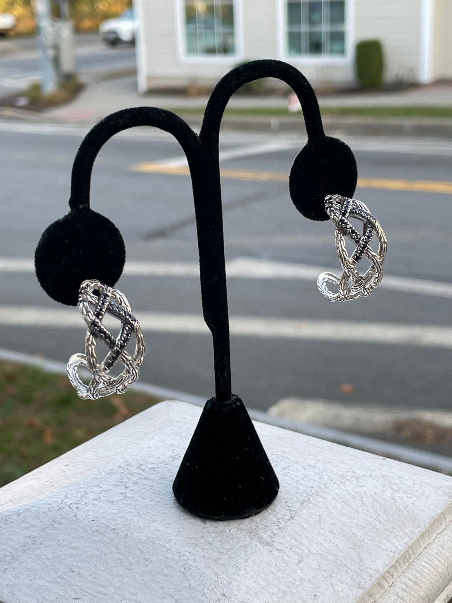 Designer John Hardy Woven Black Sapphire Half Hoop Earrings