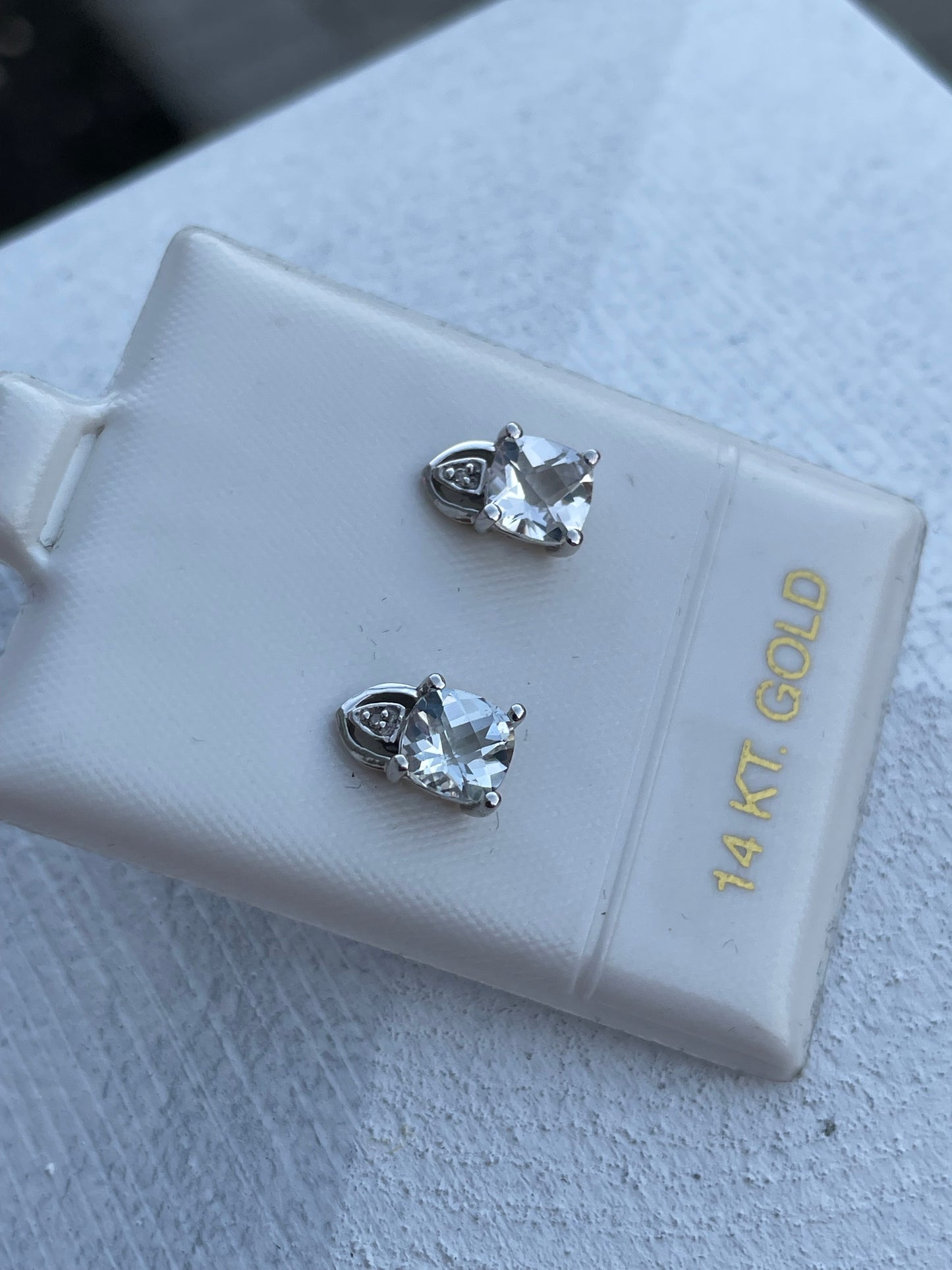 14k White Gold White Topaz & Diamond Stud Earrings