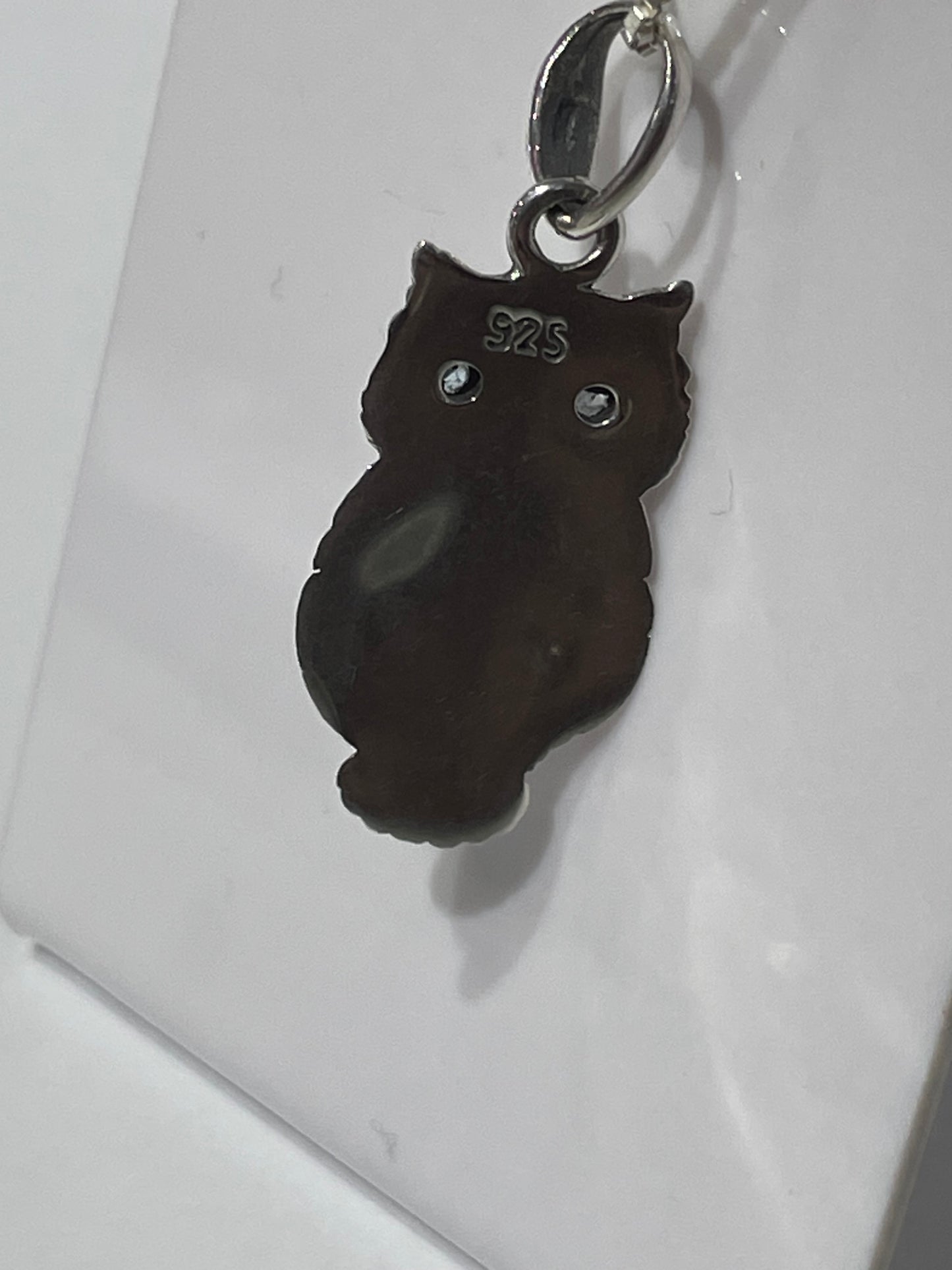 925 Sterling Silver Aquamarine Eyes Owl Necklace