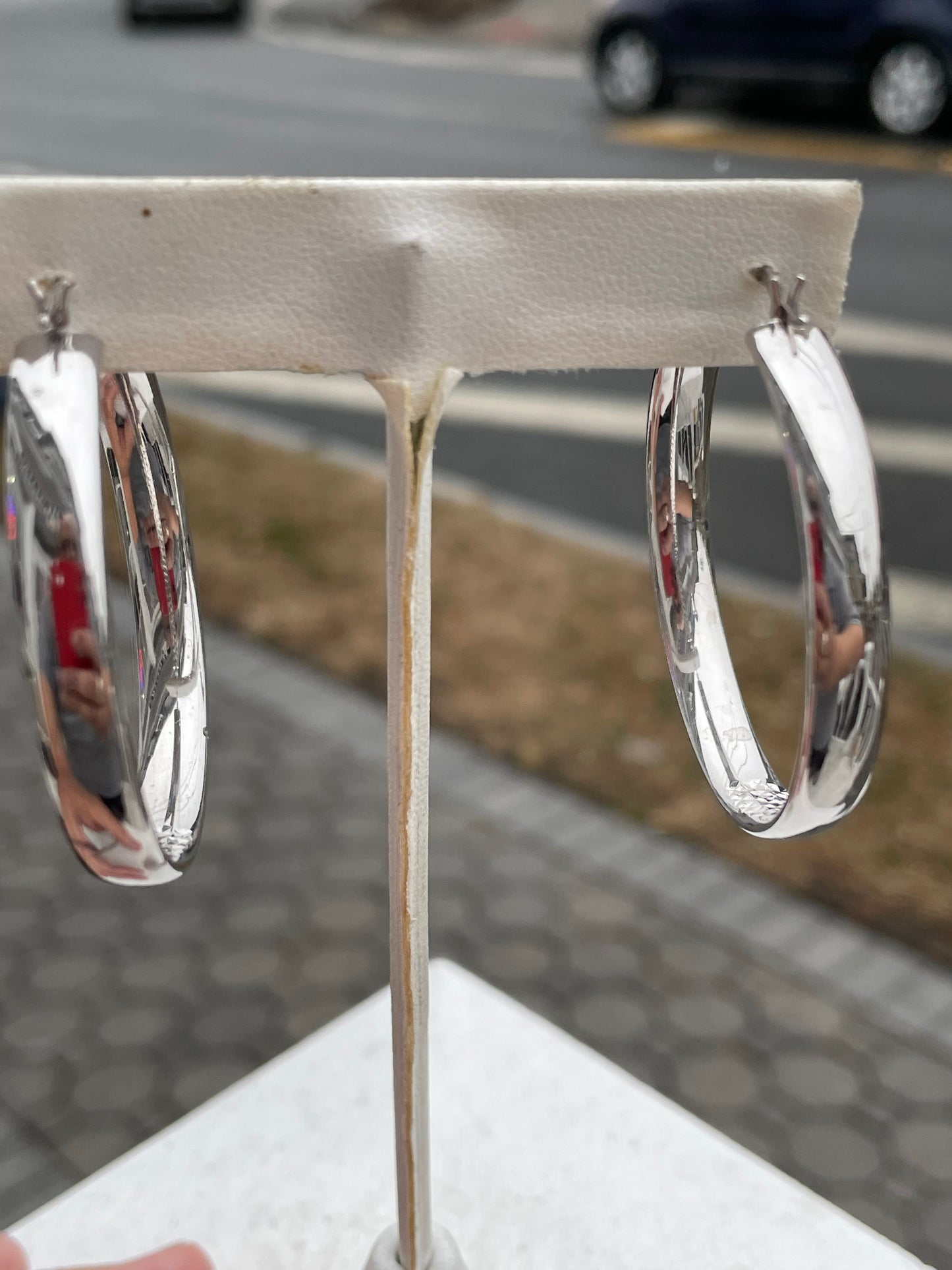 925 Sterling Silver Rhodium Finish Large Diamond Cut Hoop Earrings