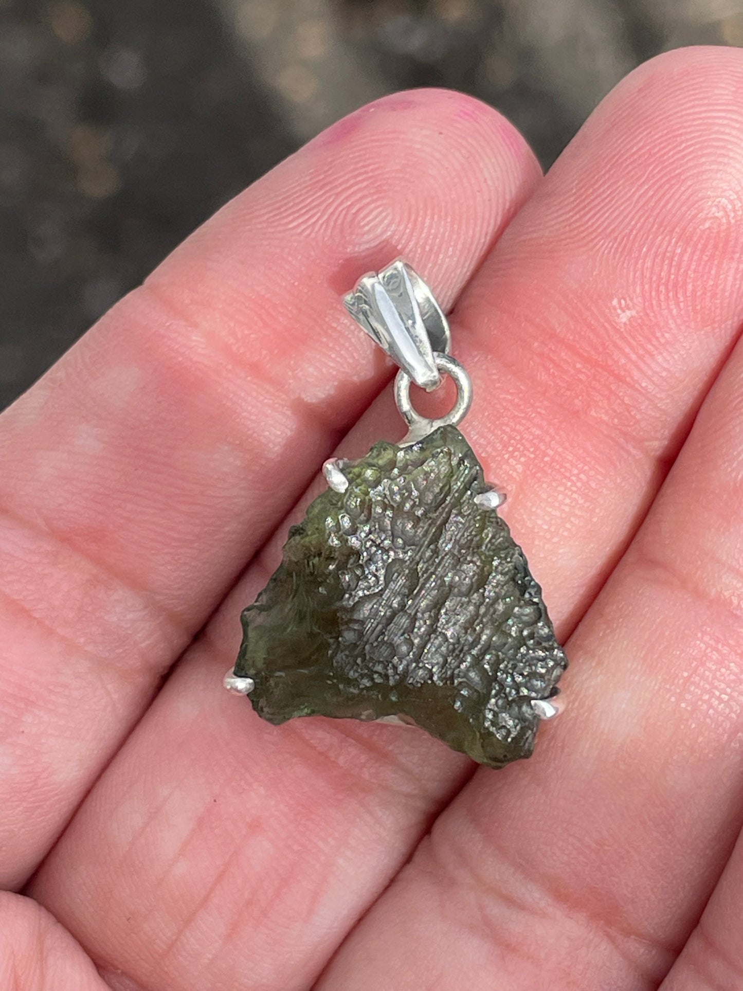 925 Sterling Silver Natural Moldavite Stone Pendant