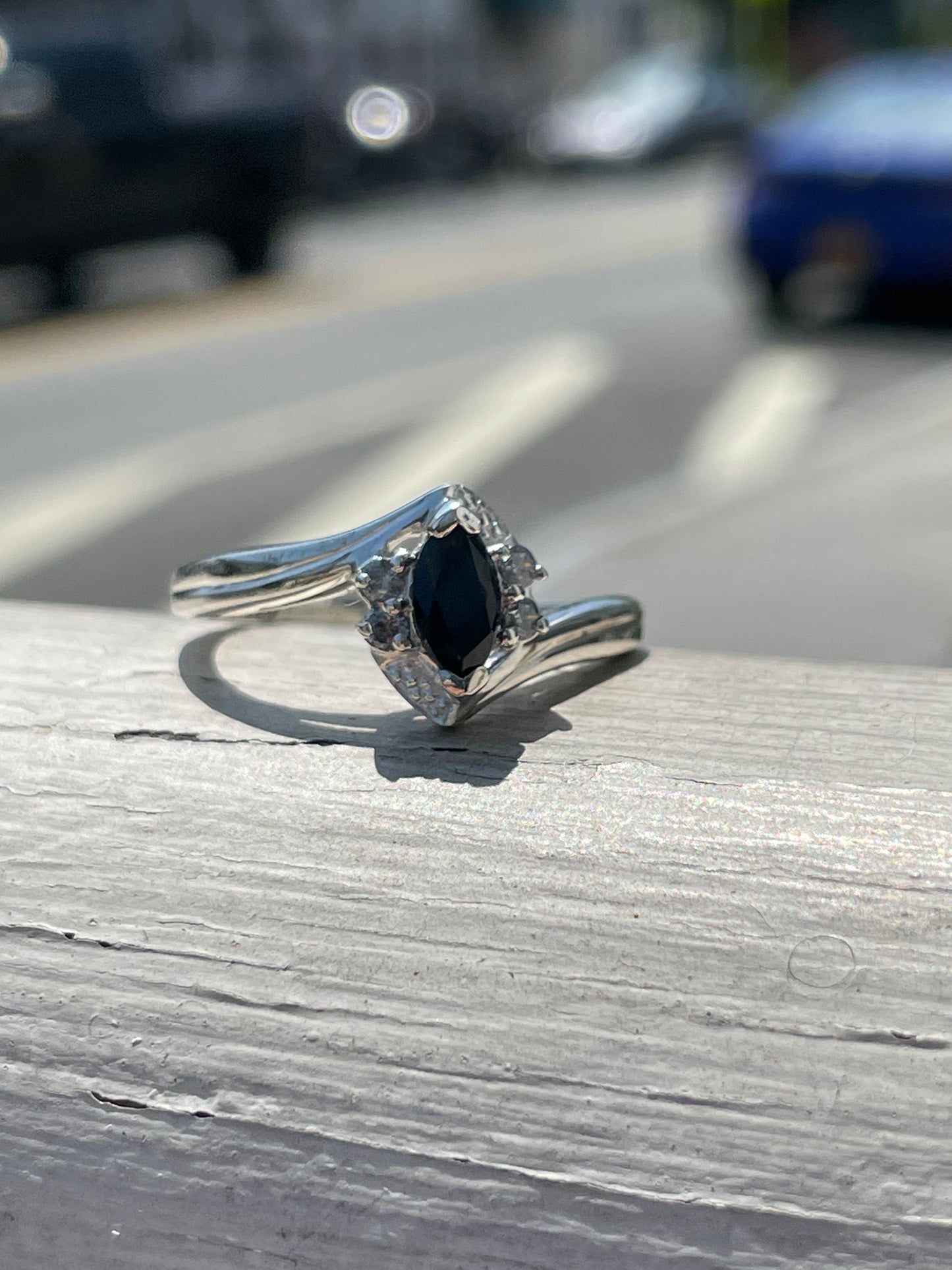 925 Sterling Silver Marquis Sapphire & Cz Avon Ring sz 11.5