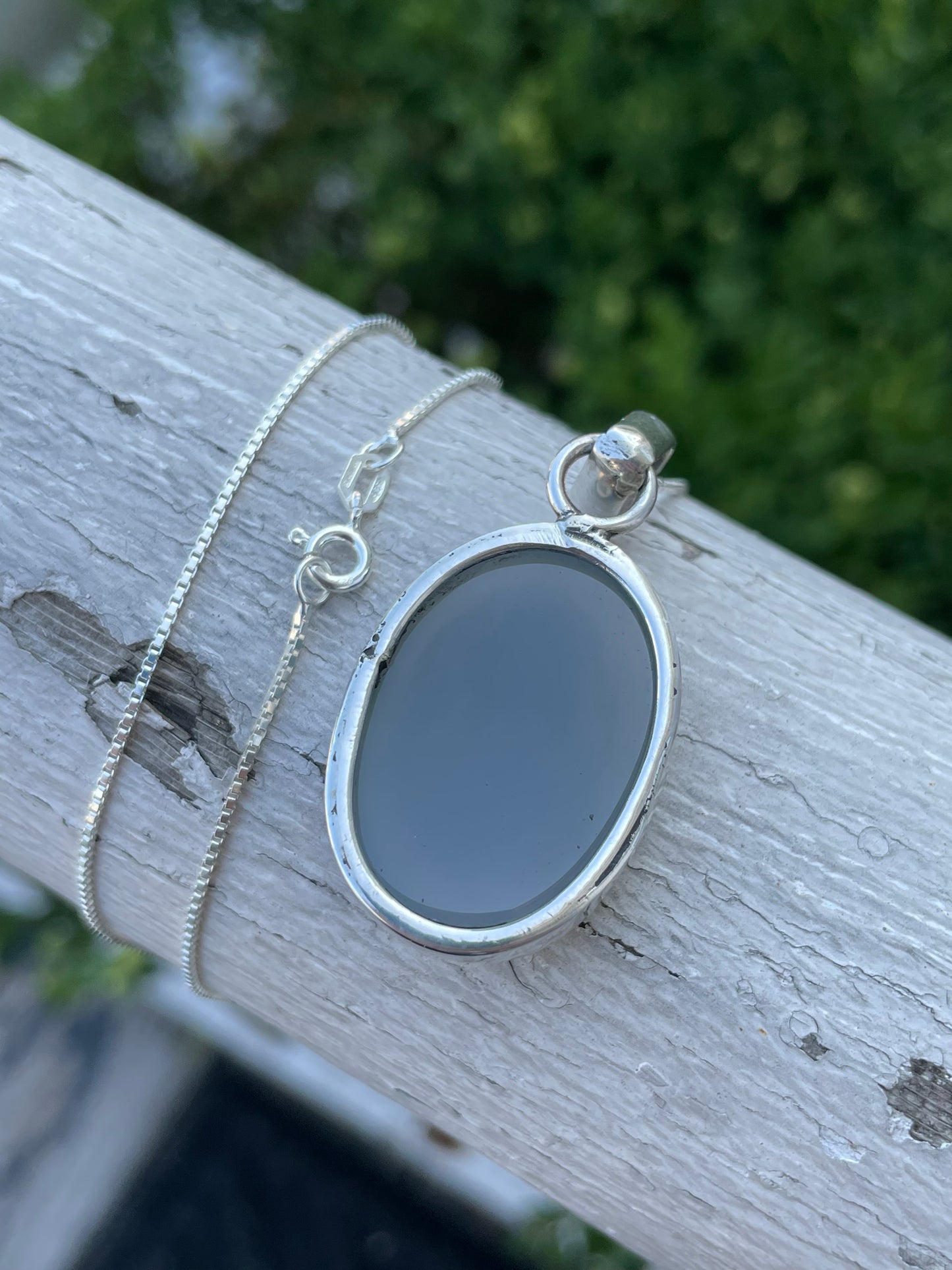 925 Sterling Silver Large Blue Chalcedony Necklace