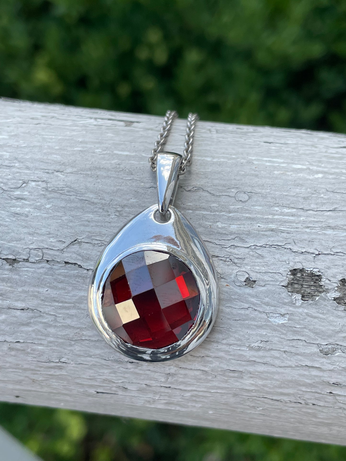 925 Sterling Silver Large Garnet Statement Necklace