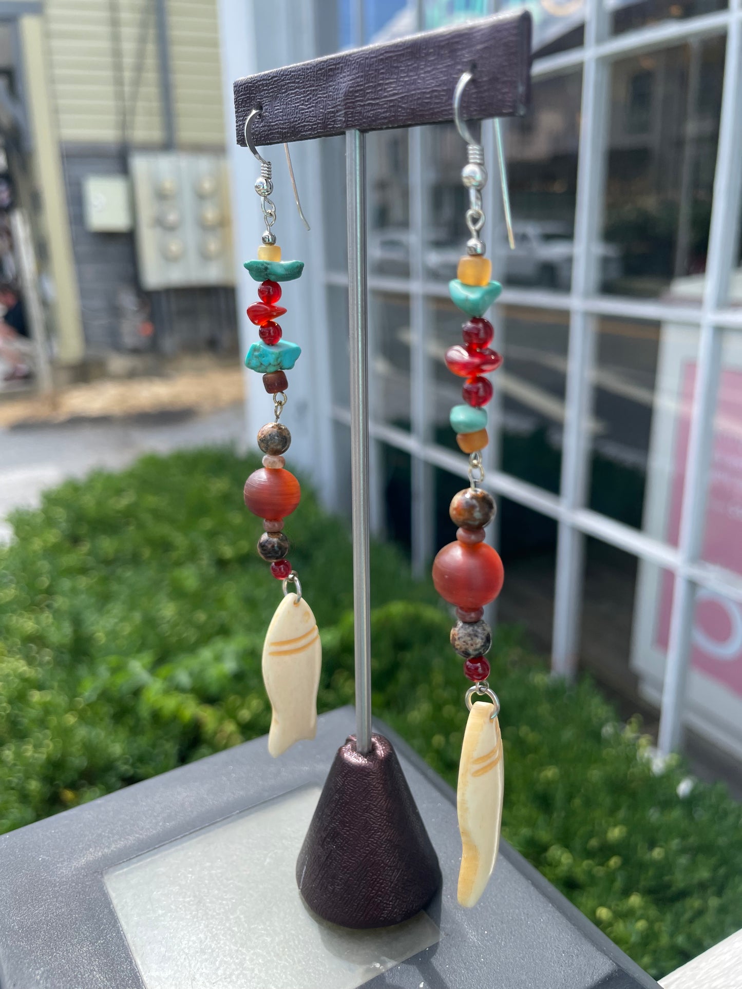 925 Sterling Silver Fish Fetish Long Dangle Earrings