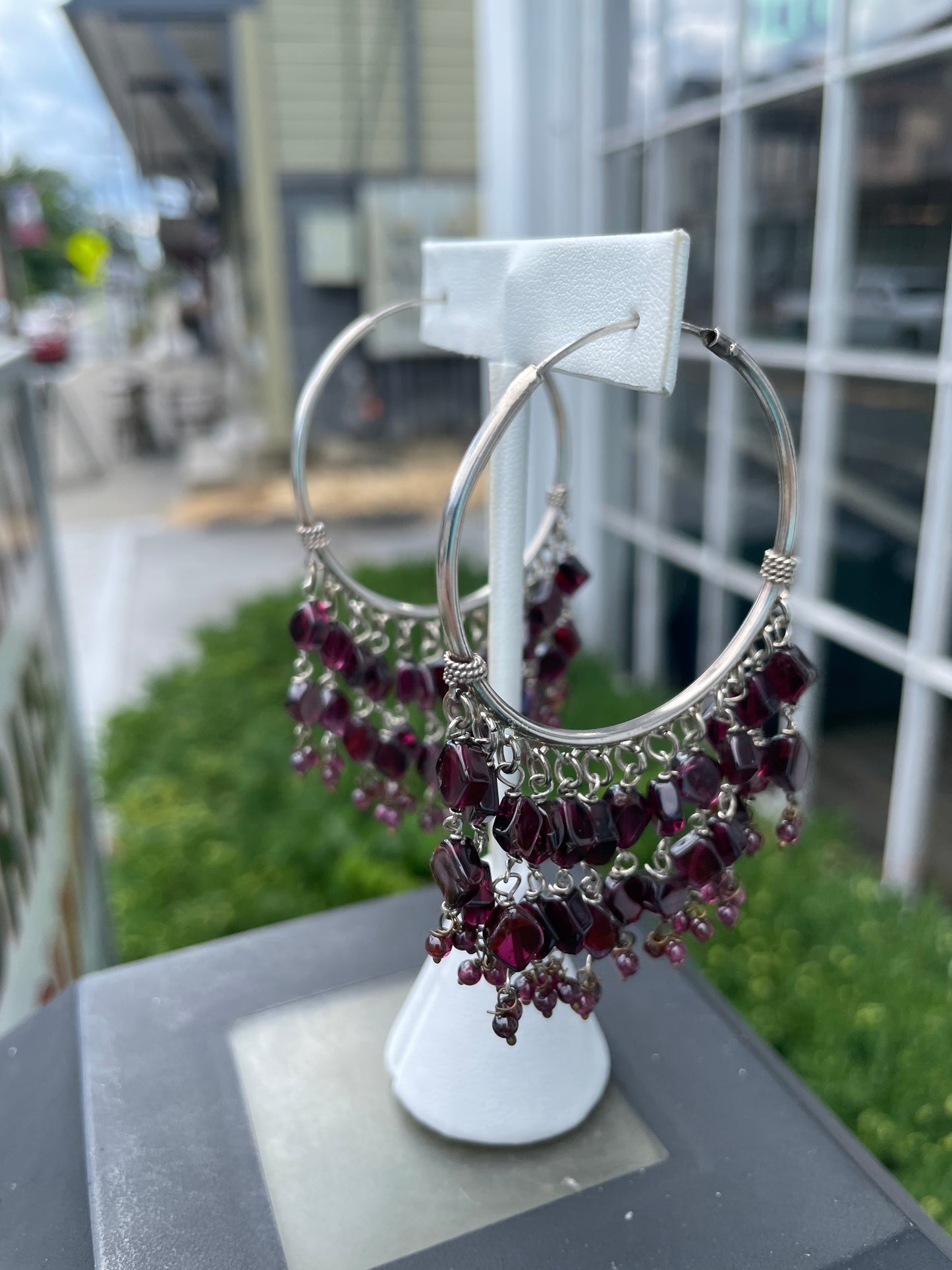 925 Sterling Silver Gypsy Rhodolite Layered Endless Hoop Earrings