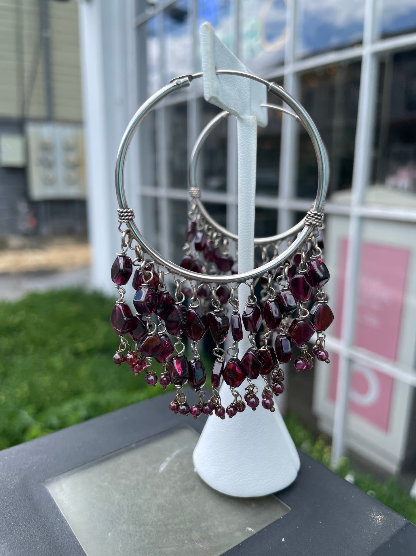 925 Sterling Silver Gypsy Rhodolite Layered Endless Hoop Earrings