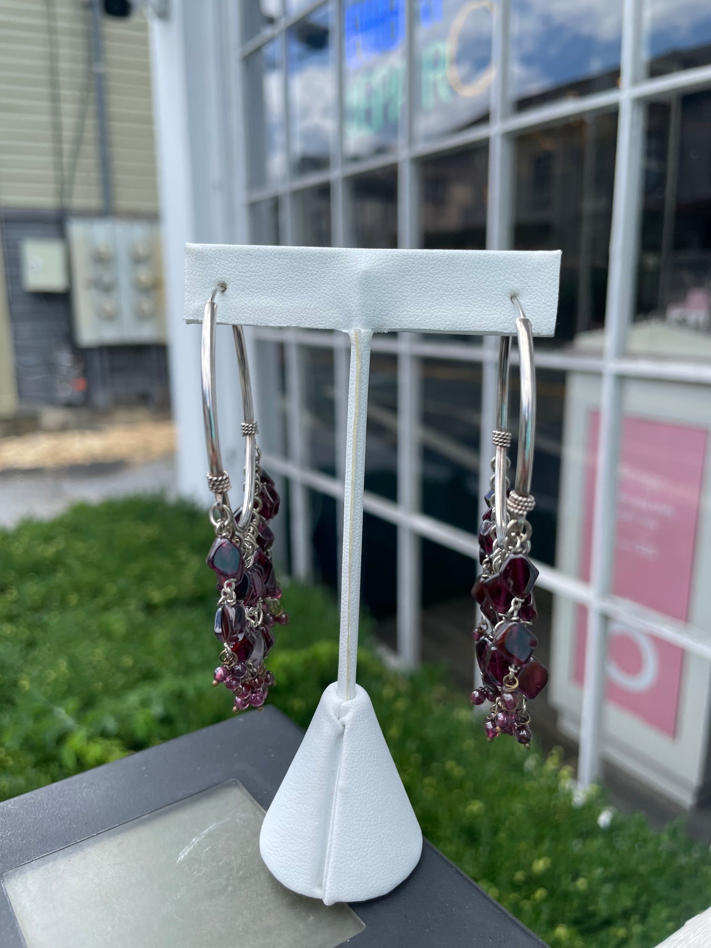 925 Sterling Silver Gypsy Rhodolite Layered Endless Hoop Earrings
