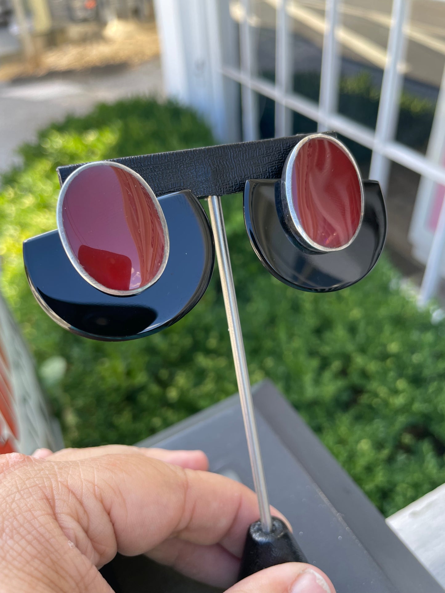 925 Sterling Silver Carnelian & Onyx Statement Earrings