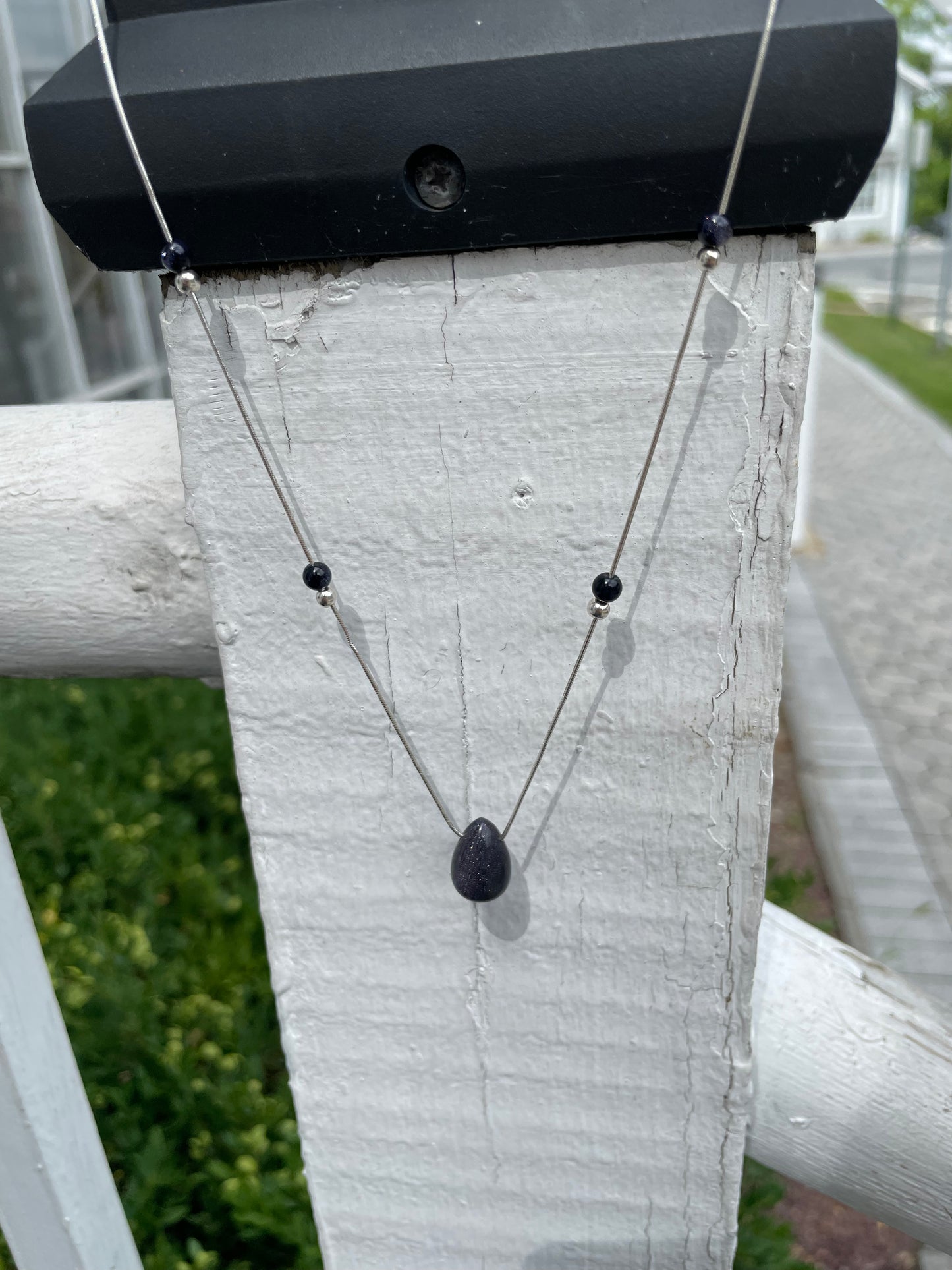 925 Sterling Silver Purple Goldstone Necklace