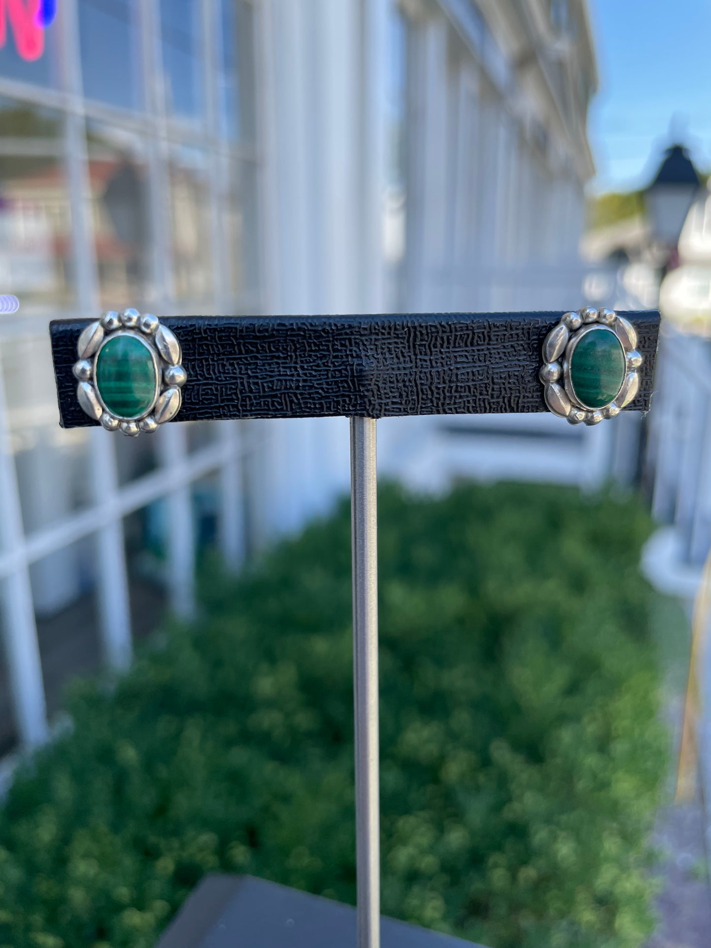 925 Sterling Silver Navajo Tribal Malachite Stud Earrings