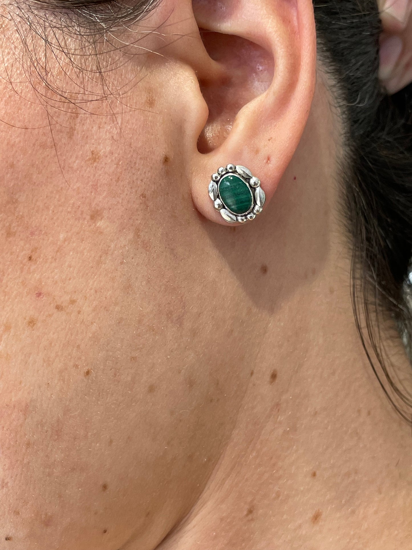 925 Sterling Silver Navajo Tribal Malachite Stud Earrings