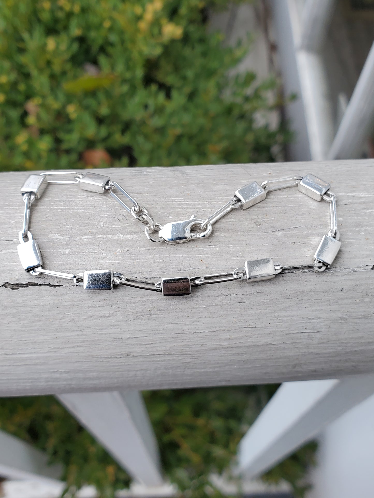 925 Sterling Silver "Block Party" Stackable Block Paperclip Design Bracelet