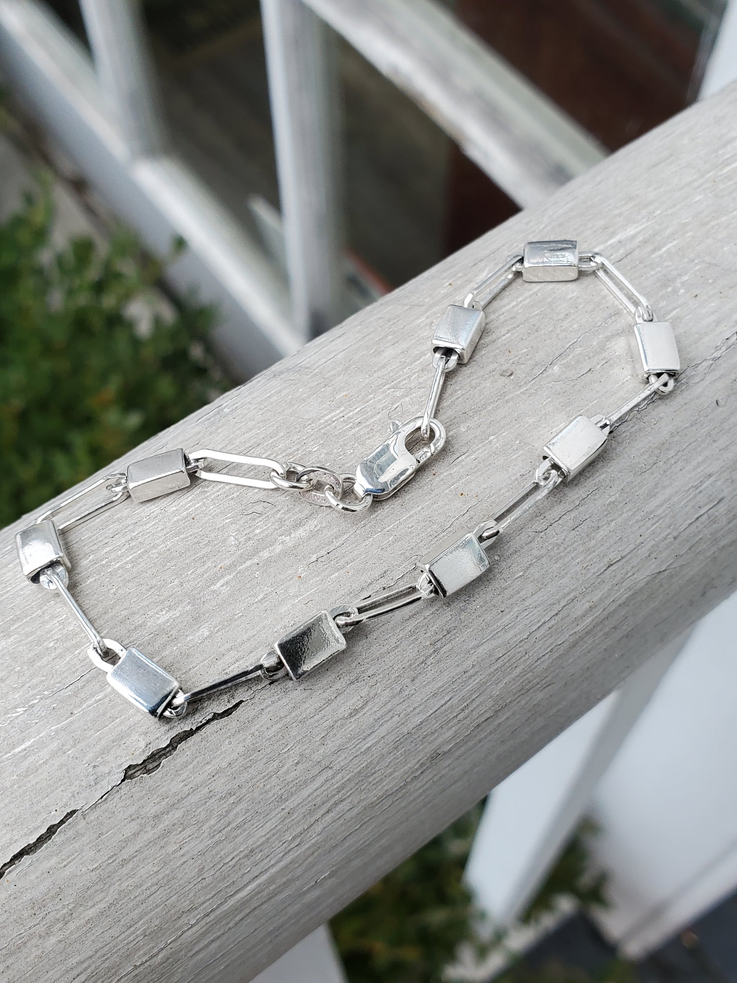 925 Sterling Silver "Block Party" Stackable Block Paperclip Design Bracelet