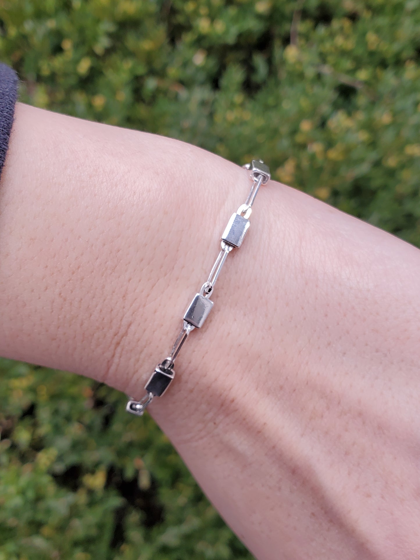 925 Sterling Silver "Block Party" Stackable Block Paperclip Design Bracelet