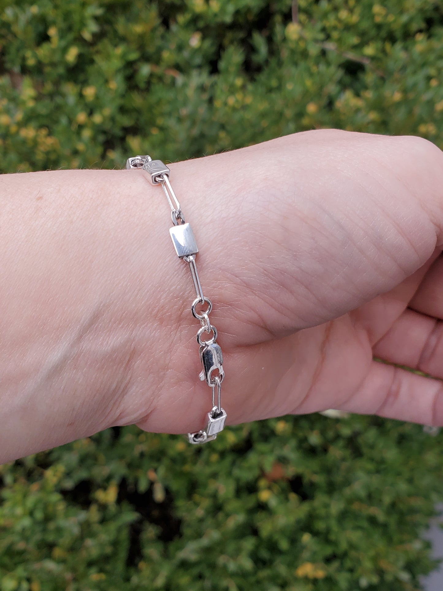 925 Sterling Silver "Block Party" Stackable Block Paperclip Design Bracelet