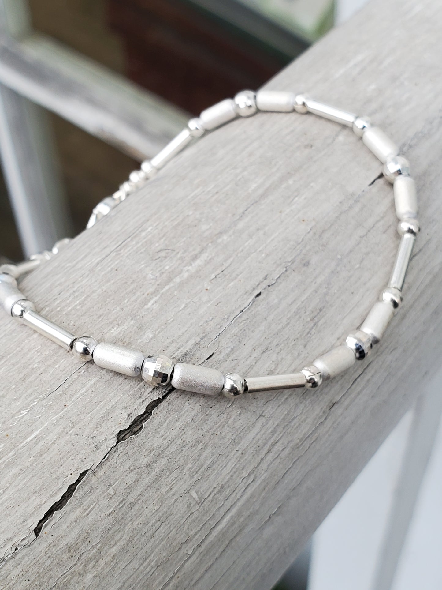 925 Sterling Silver "Morse Code" Stackable Beaded Bracelet