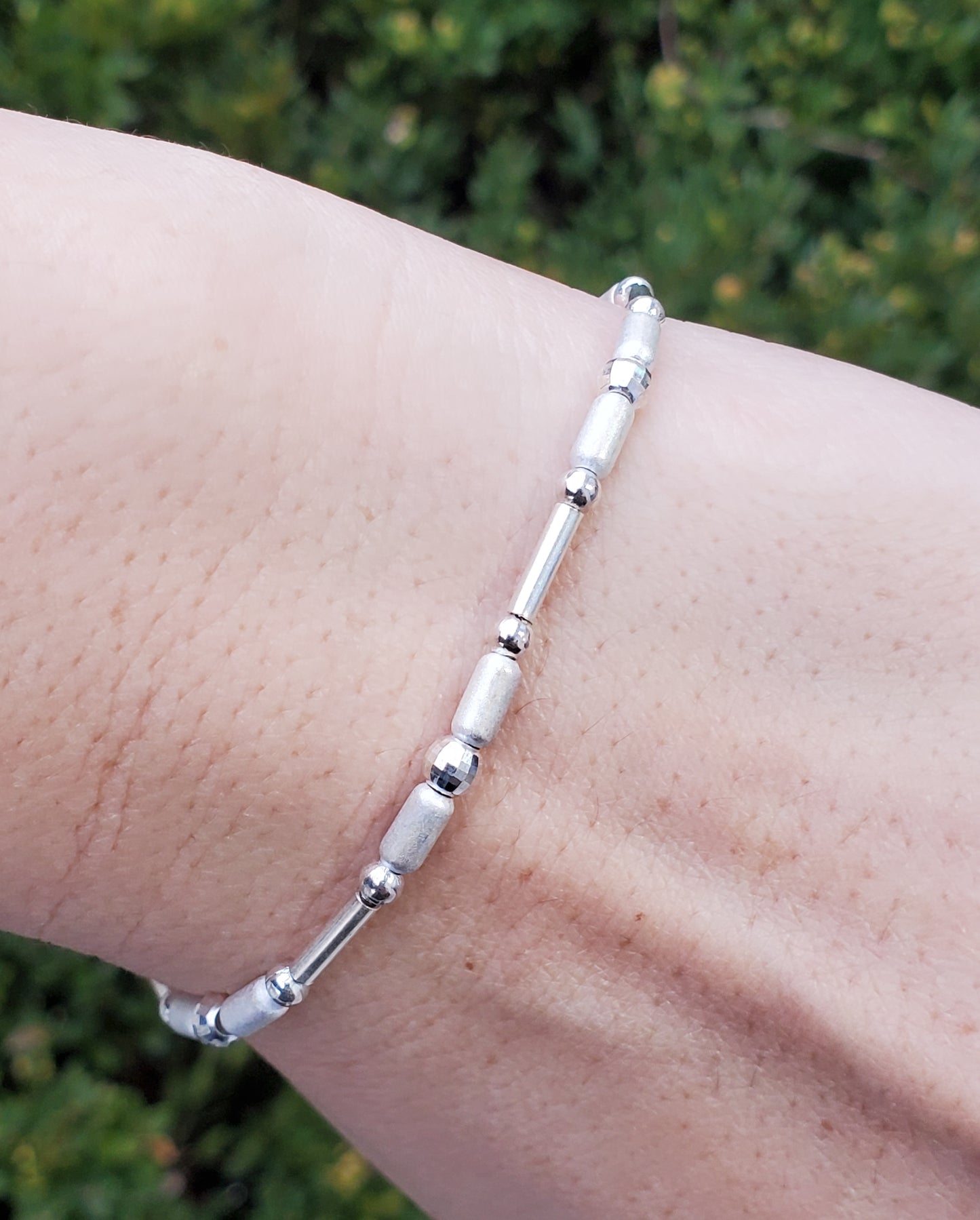 925 Sterling Silver "Morse Code" Stackable Beaded Bracelet