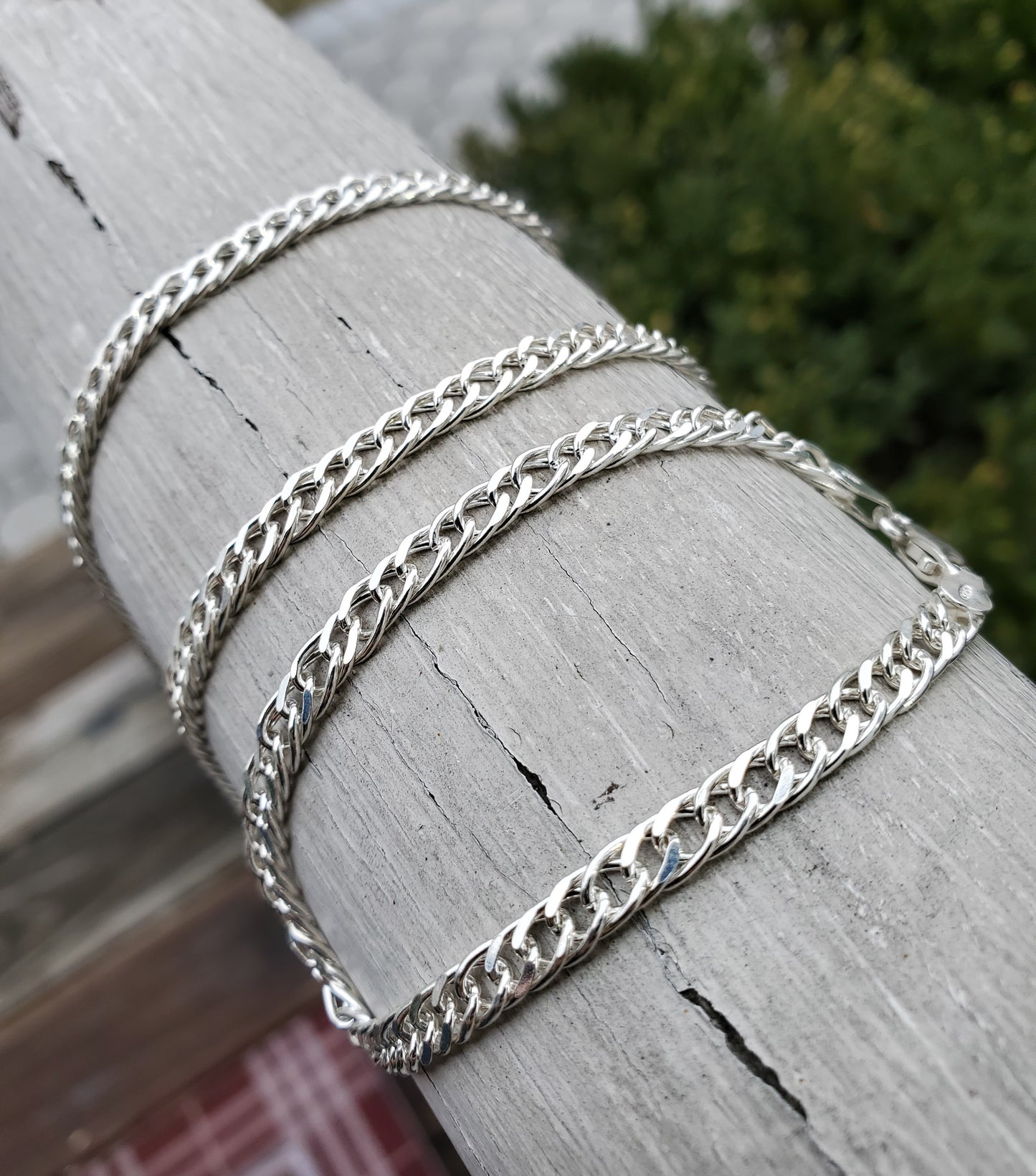 925 Sterling Silver Rambo Curb Link Necklace & Bracelet Set