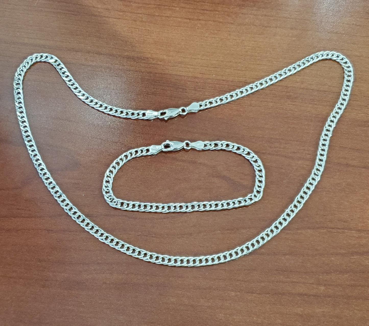 925 Sterling Silver Rambo Curb Link Necklace & Bracelet Set