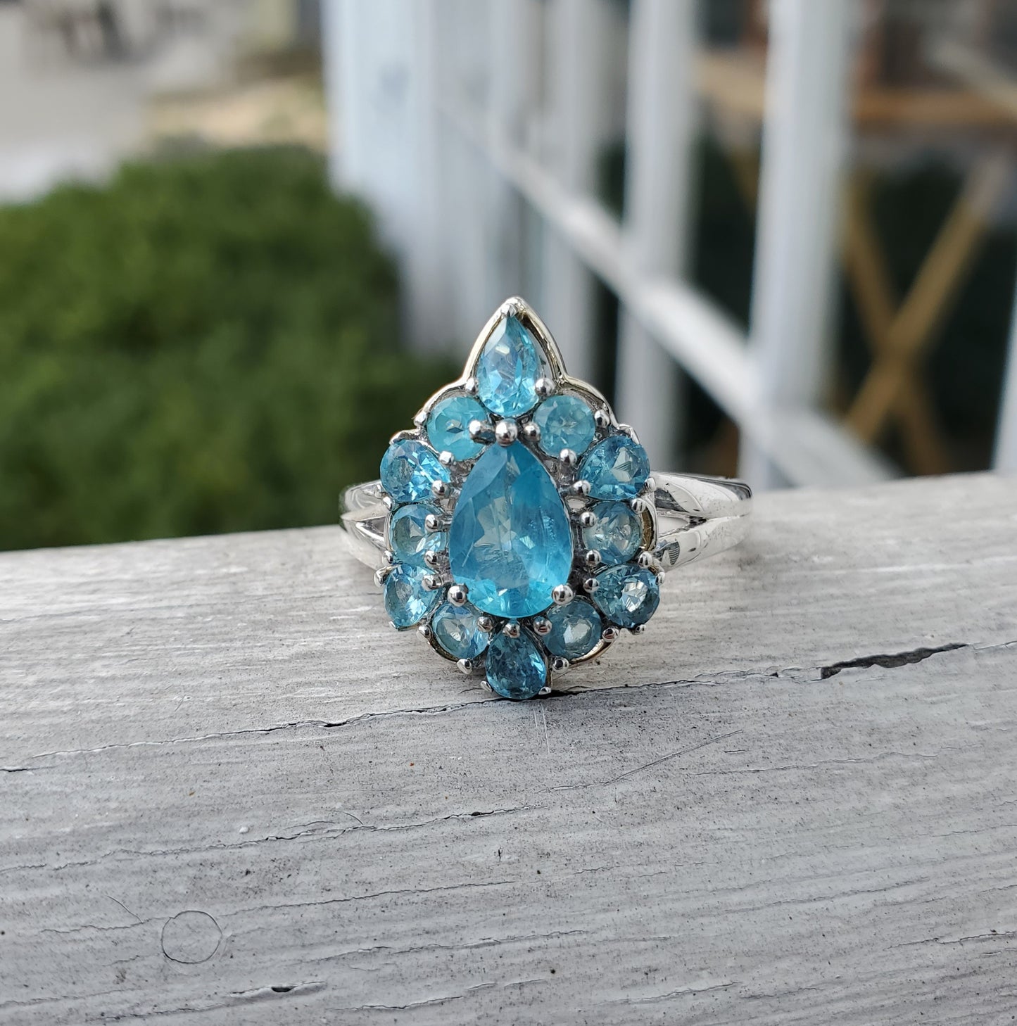 925 Sterling Silver Fesigner Chuck Clemency Blue Topaz Cluster Ring