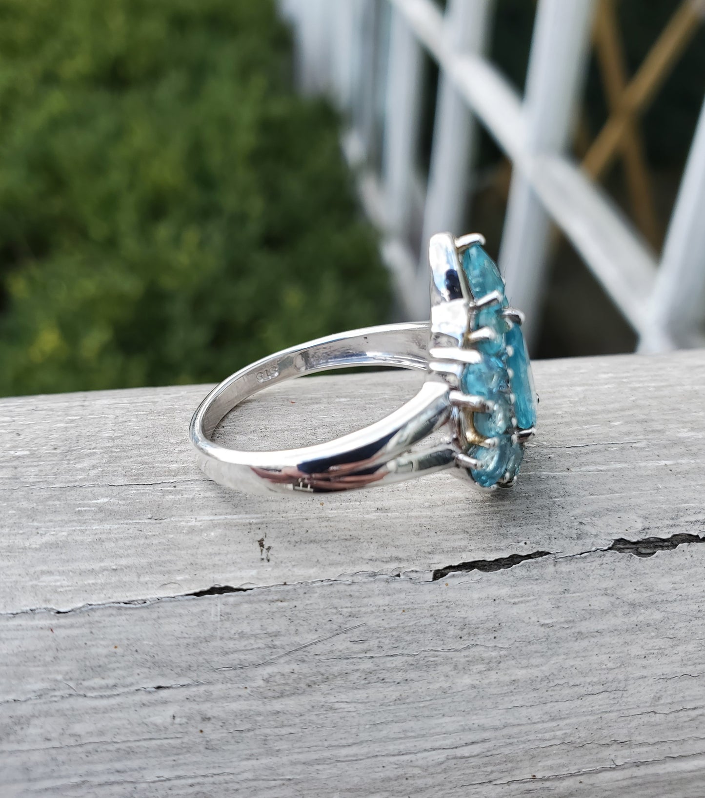 925 Sterling Silver Fesigner Chuck Clemency Blue Topaz Cluster Ring