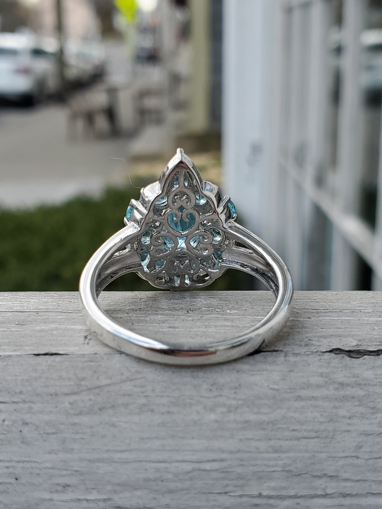 925 Sterling Silver Fesigner Chuck Clemency Blue Topaz Cluster Ring