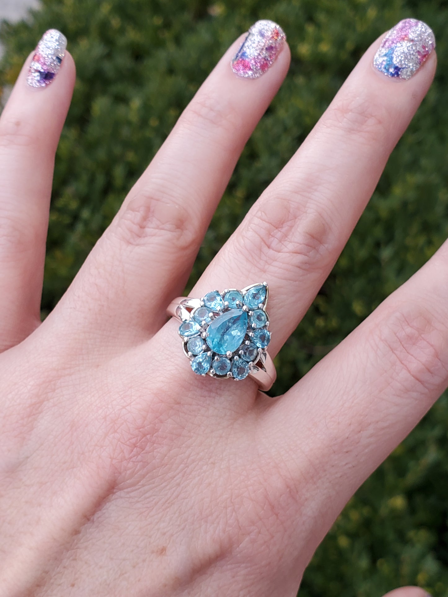 925 Sterling Silver Fesigner Chuck Clemency Blue Topaz Cluster Ring