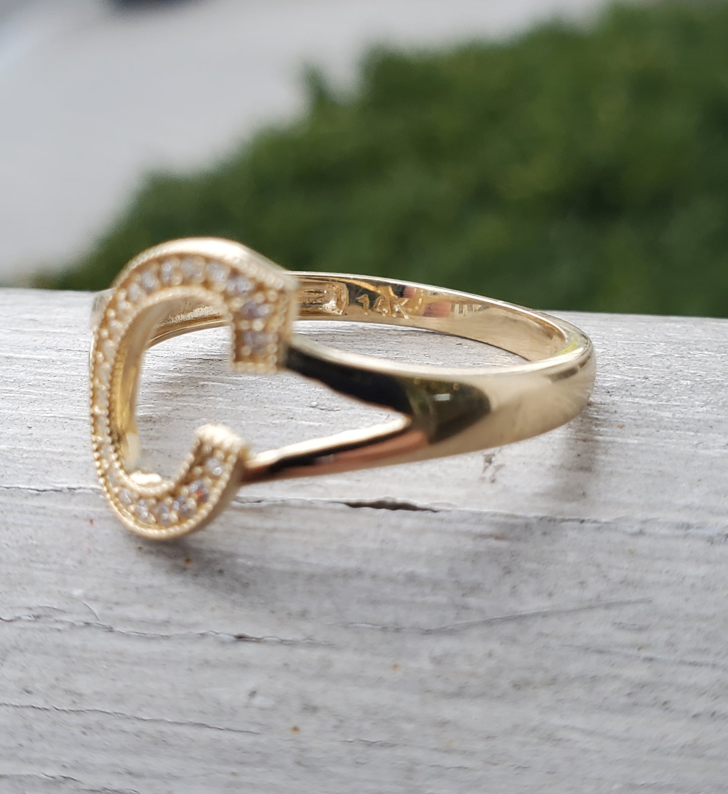 14k Solid Gold C Cubic Zirconia Initial Ring