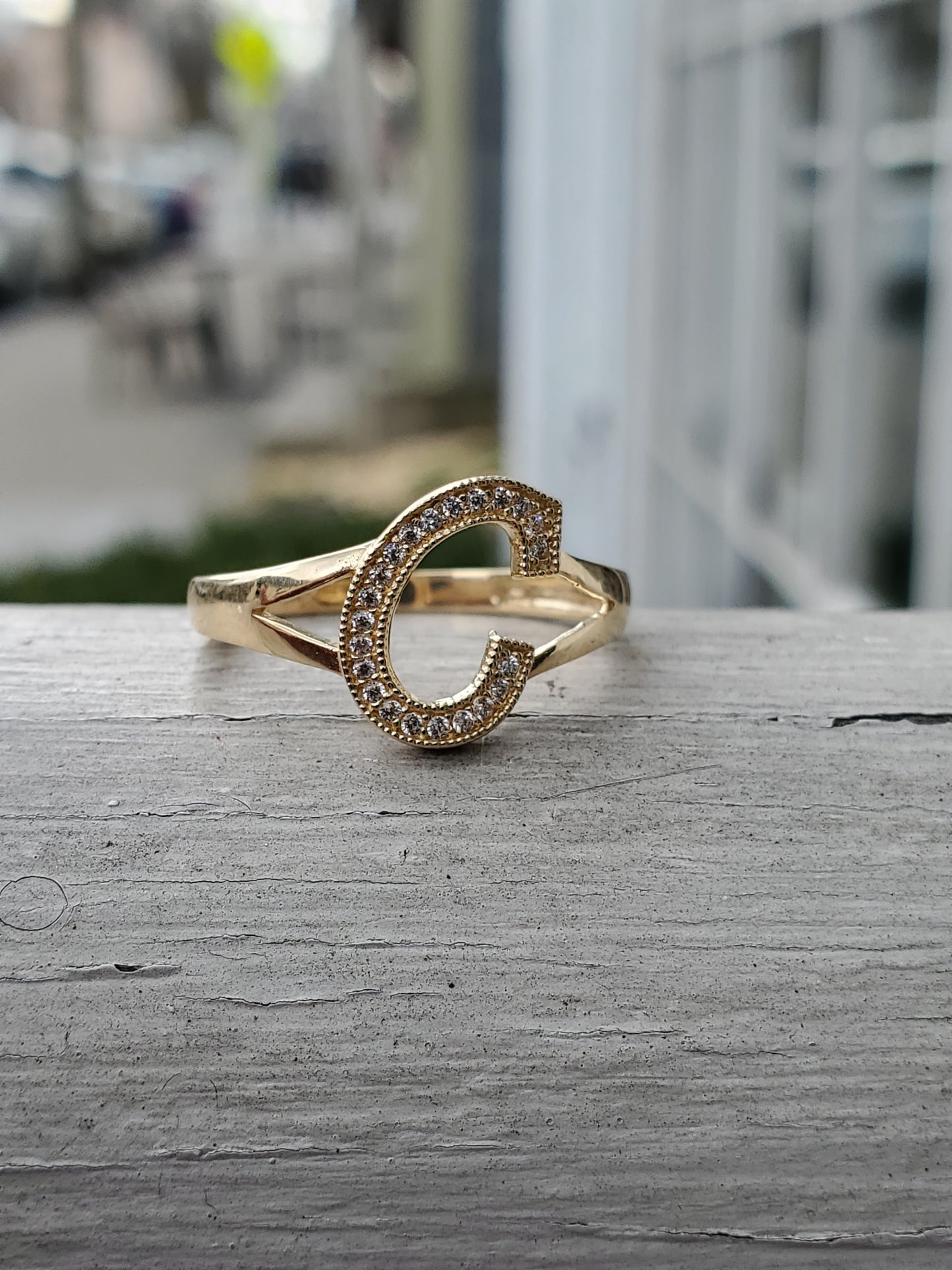 14k Solid Gold C Cubic Zirconia Initial Ring