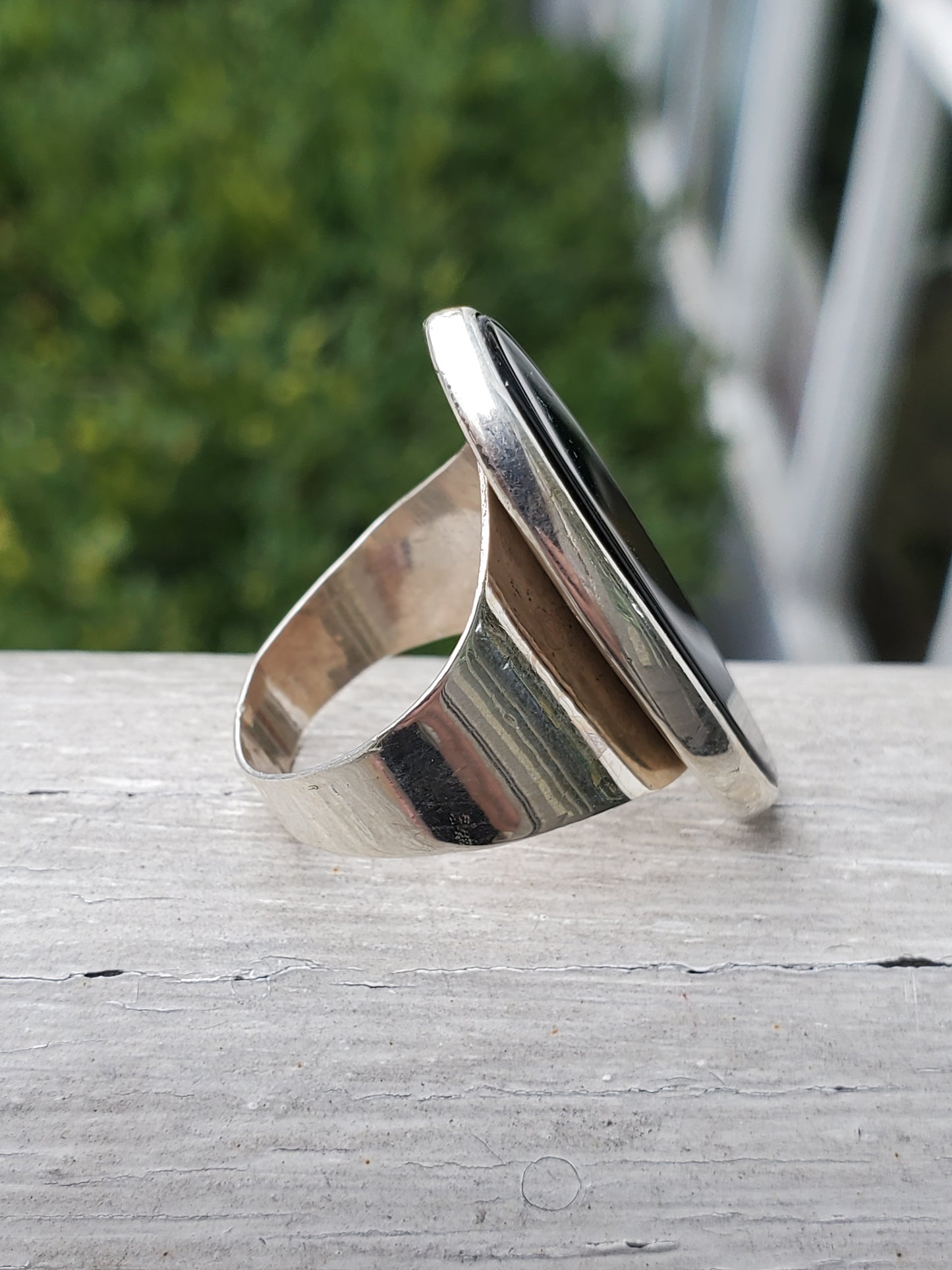925 Sterling Silver Large Oval Black Onyx Ring