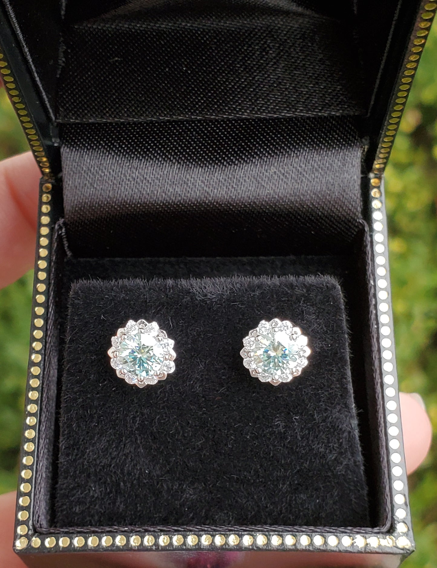 925 Sterling Silver Light Blue Moissanite & Zirconia Halo Studded Earrings