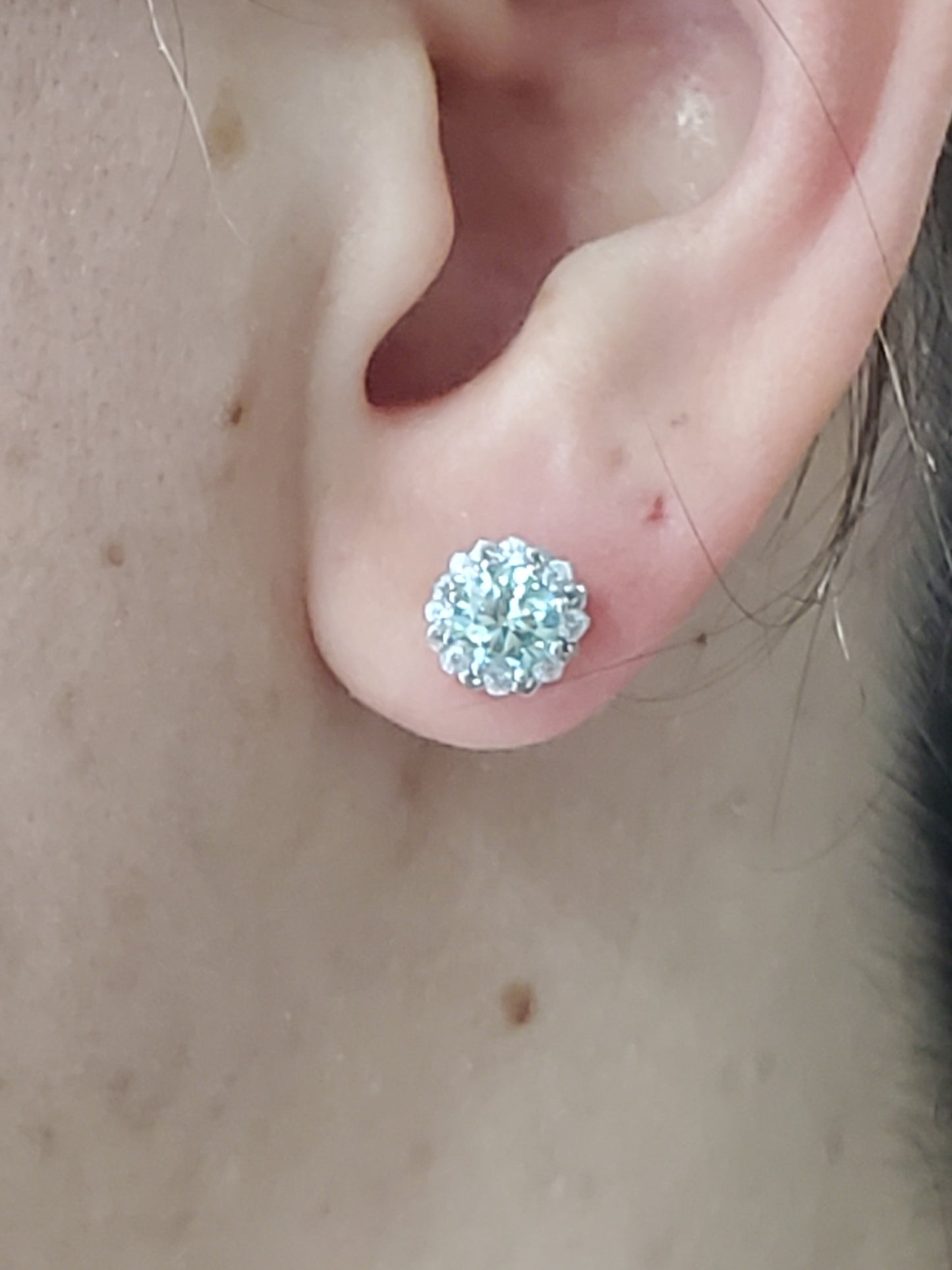 925 Sterling Silver Light Blue Moissanite & Zirconia Halo Studded Earrings