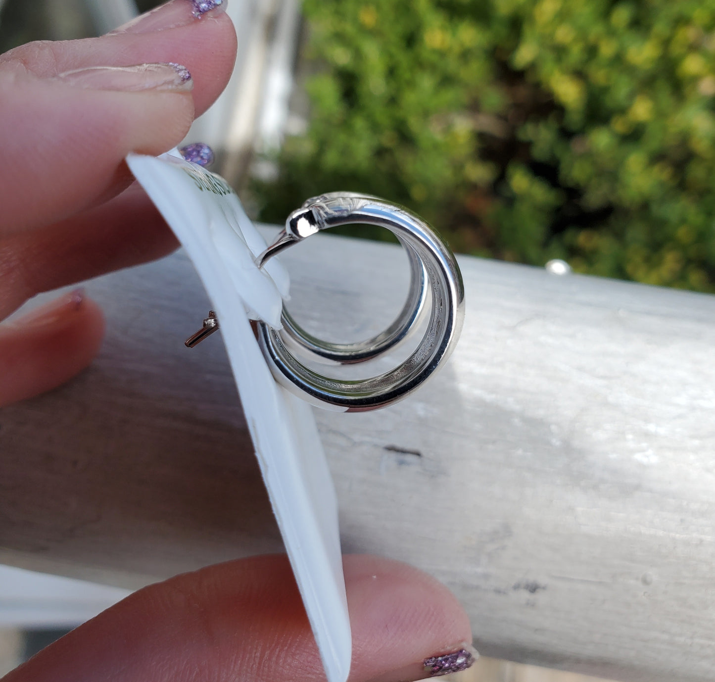 925 Sterling Silver 6mm thick channel set sz hoop earrings