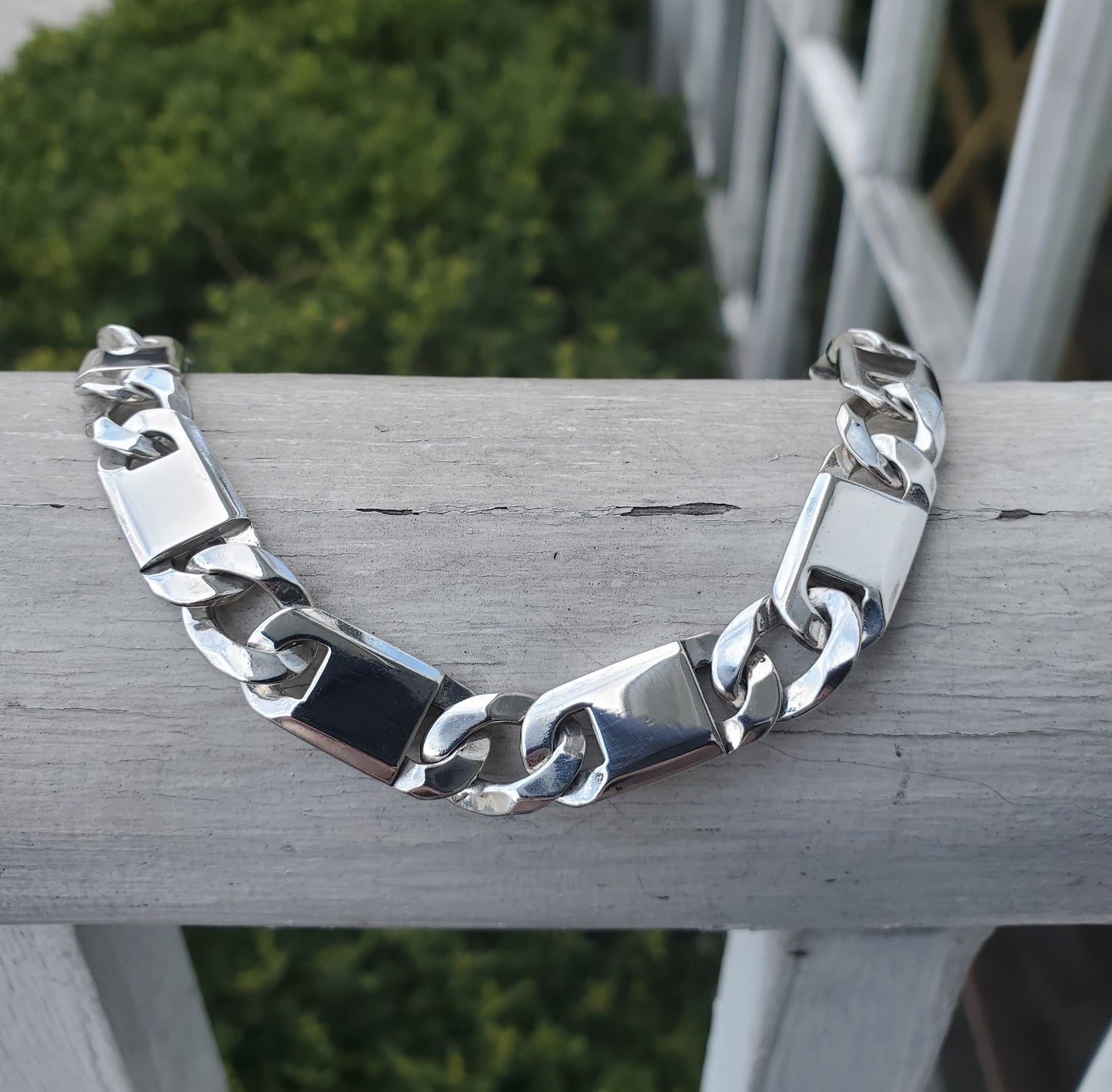 925 Sterling Silver Heavy Cuban Bar Link Lobster Claw Bracelet