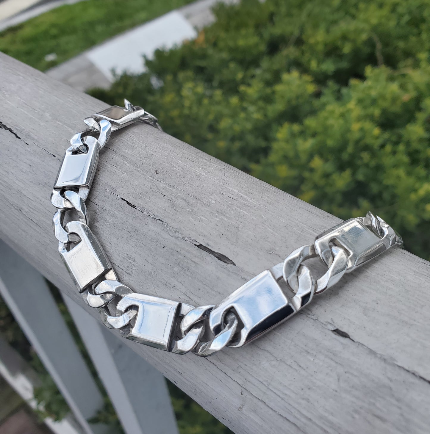 925 Sterling Silver Heavy Cuban Bar Link Lobster Claw Bracelet