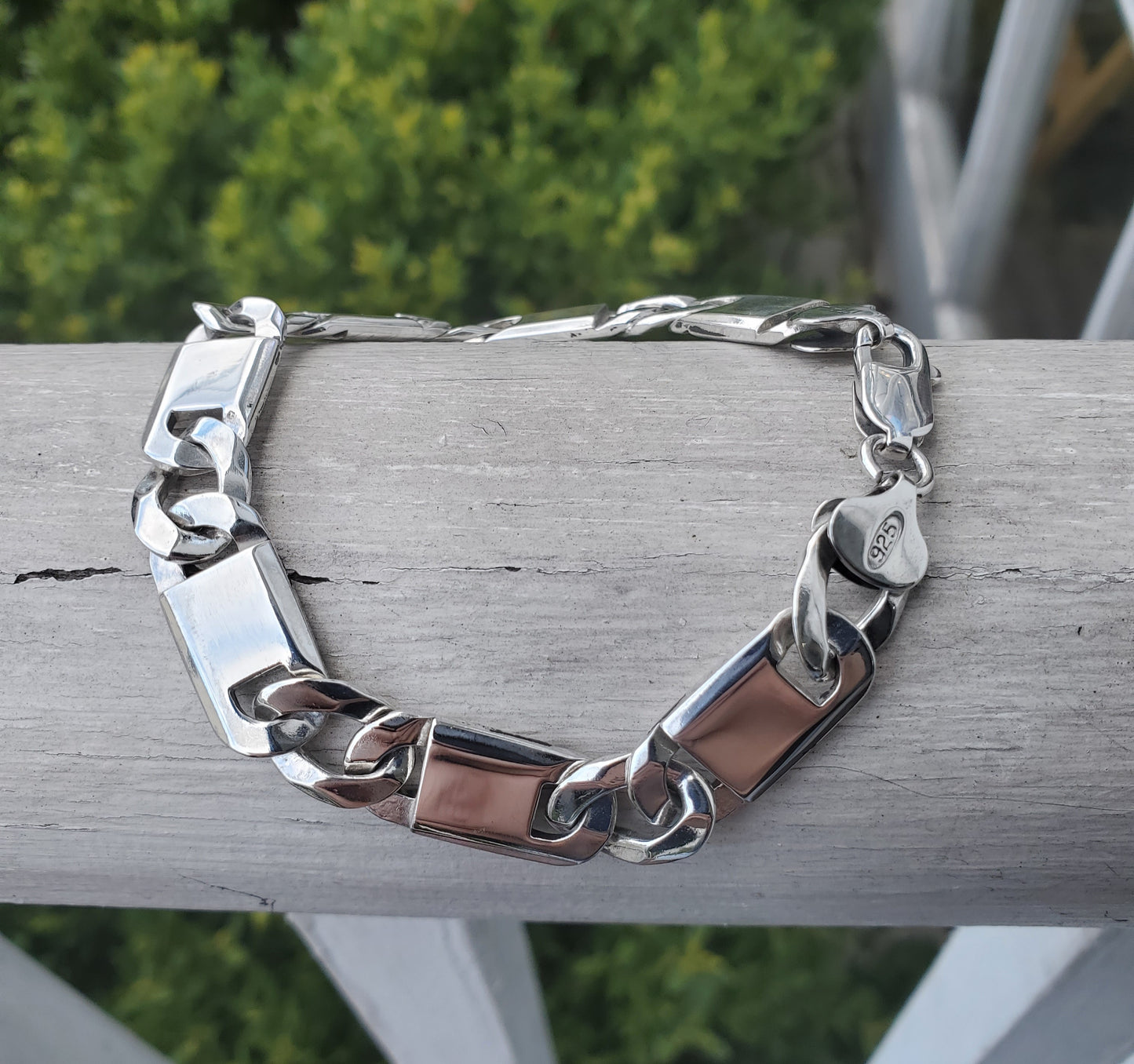925 Sterling Silver Heavy Cuban Bar Link Lobster Claw Bracelet