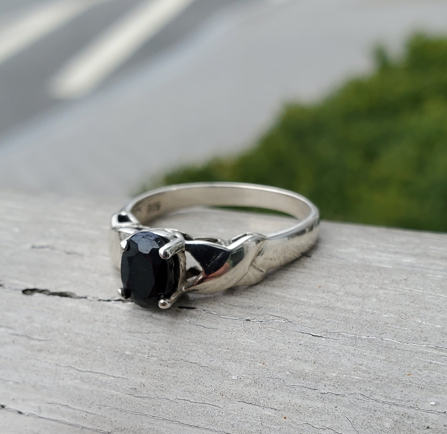 925 Sterling Silver .75 tcw Oval Natural Opaque Sapphire XOXO Ring